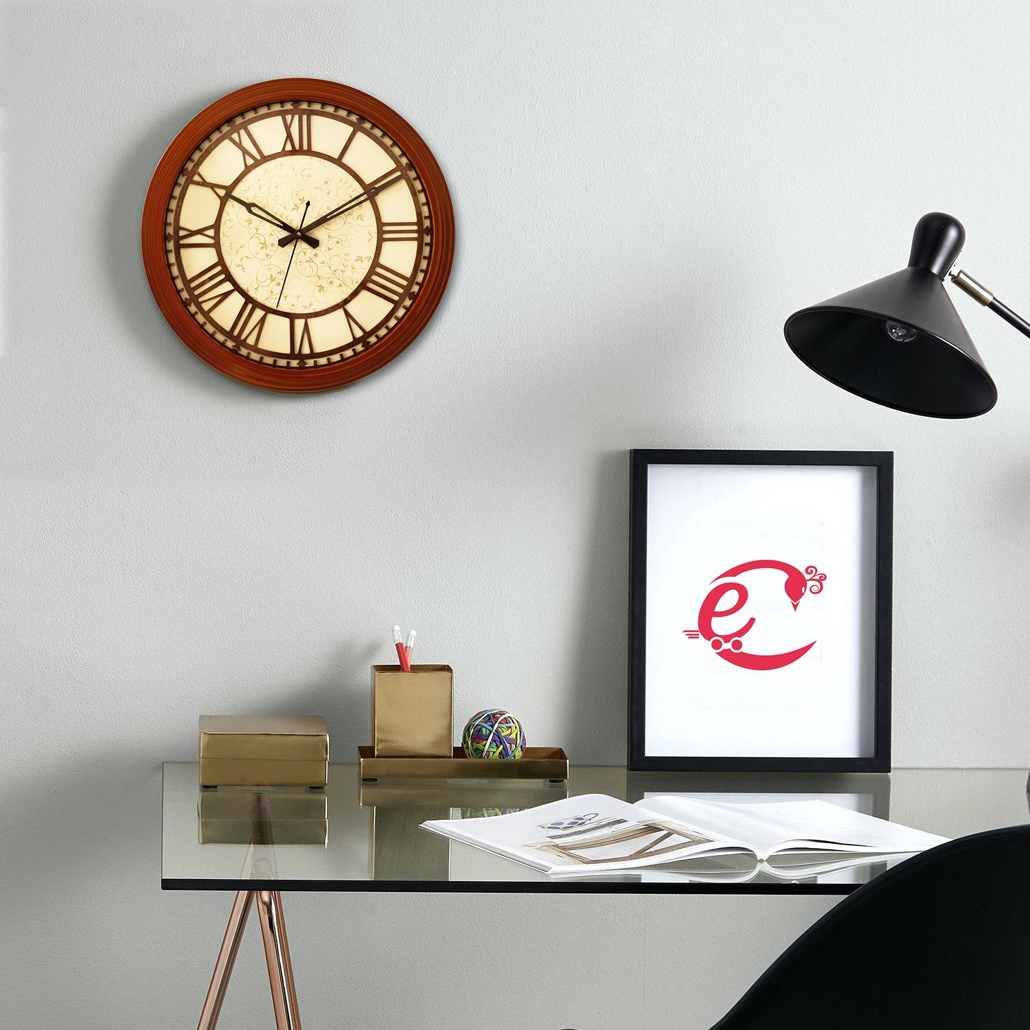 Brown round wooden analog wall clock(38 cm x 38 cm) 1