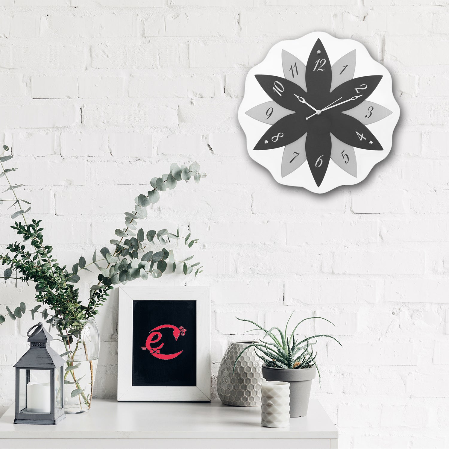 Black, silver flower wooden analog wall clock(40.5 cm x 40.5 cm) 1