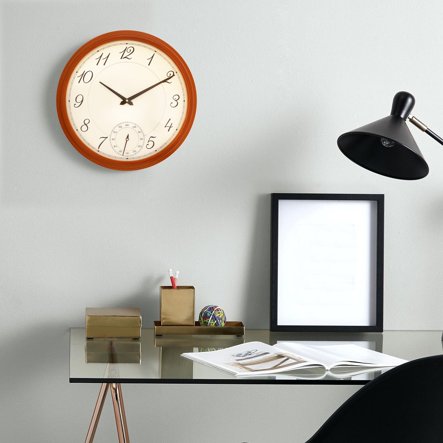 Brown round wooden analog wall clock(40.5 cm x 40.5 cm) 1