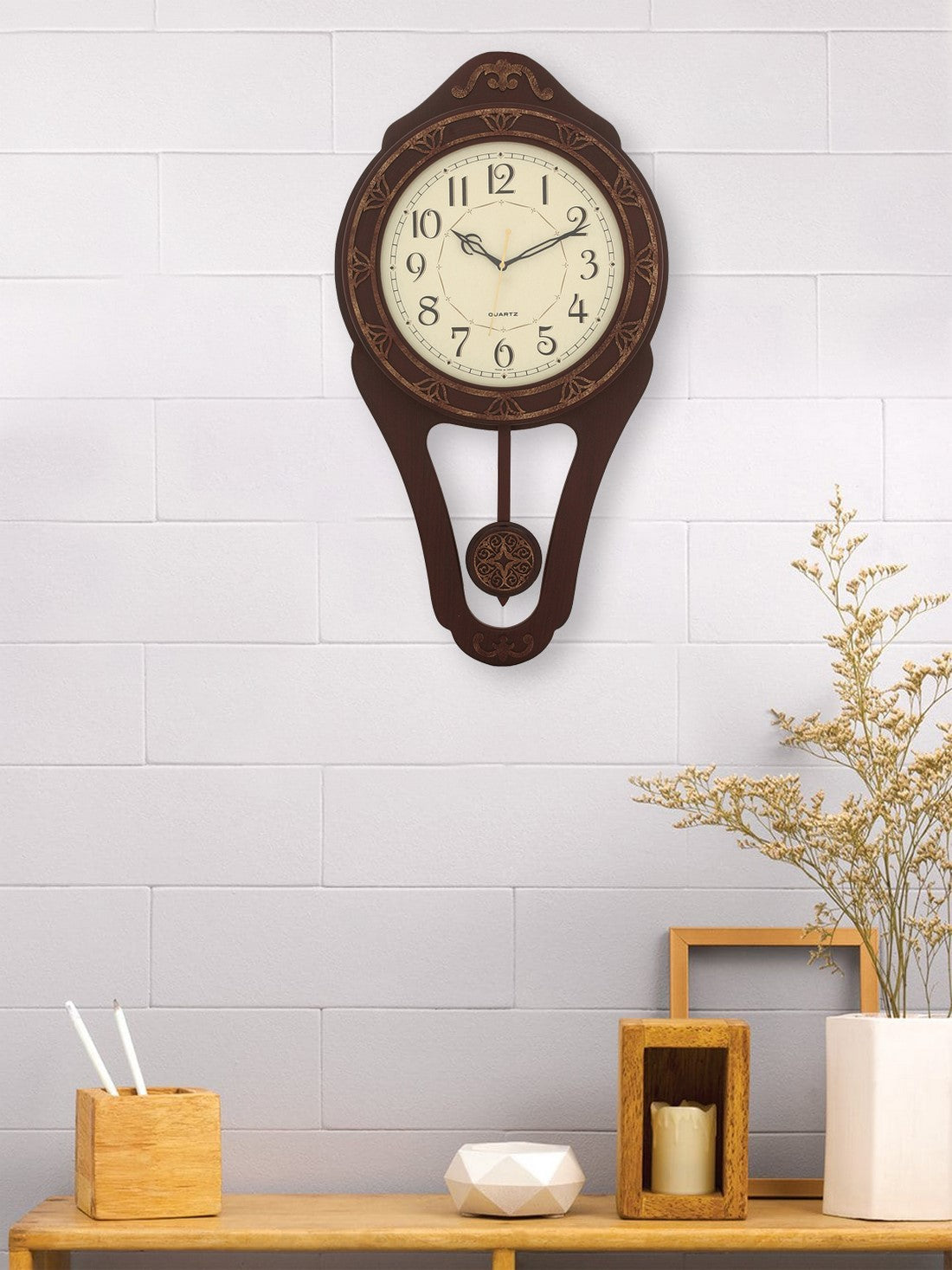 Decorative Wooden Dark Brown  Pendulum Wall Clock 1