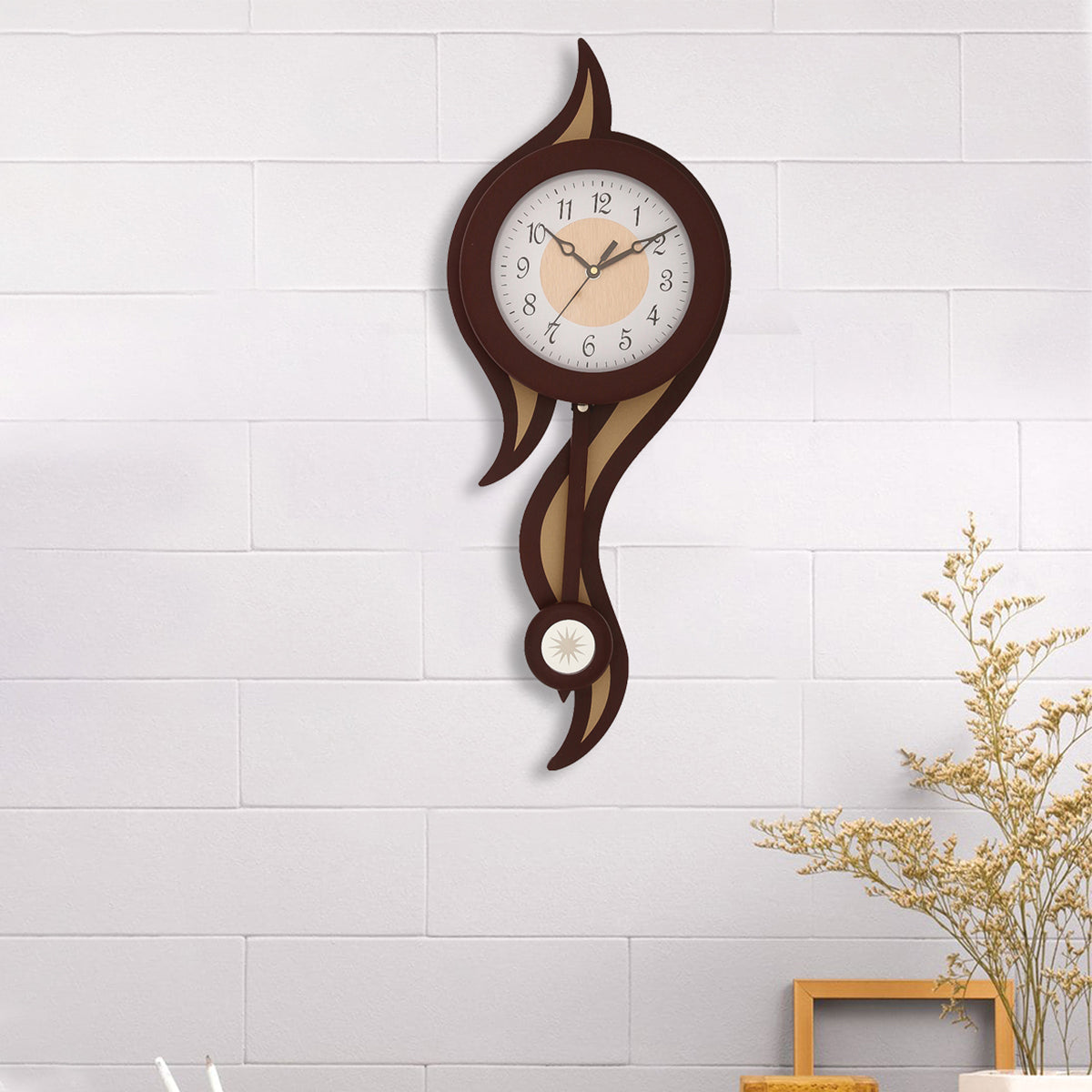 Premium Brown Round Pendulum Designer Analog Wall Clock 1