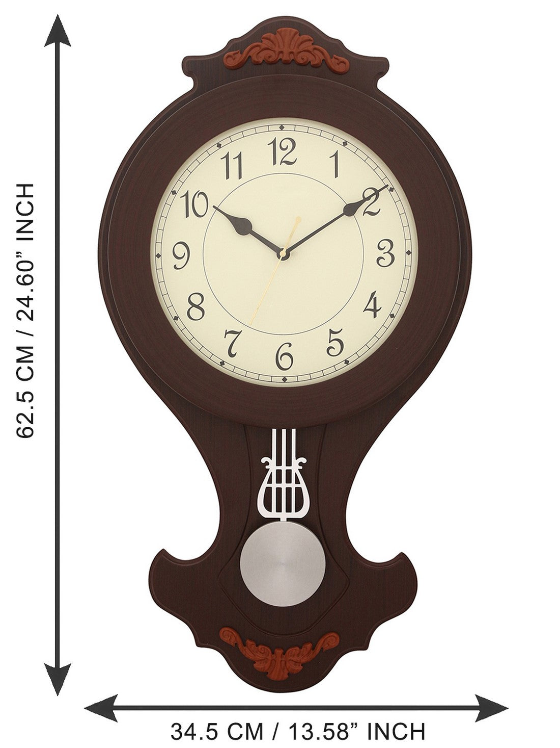 Decorative Round Dial Vertical Analog Wooden Pendulum Wall Clock 2