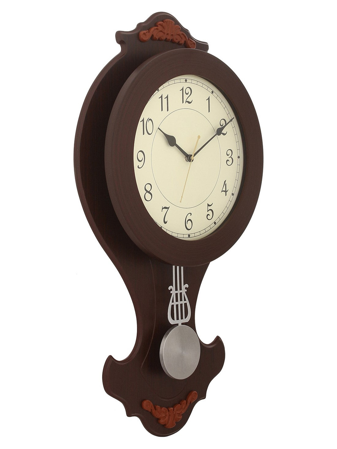 Decorative Round Dial Vertical Analog Wooden Pendulum Wall Clock 3