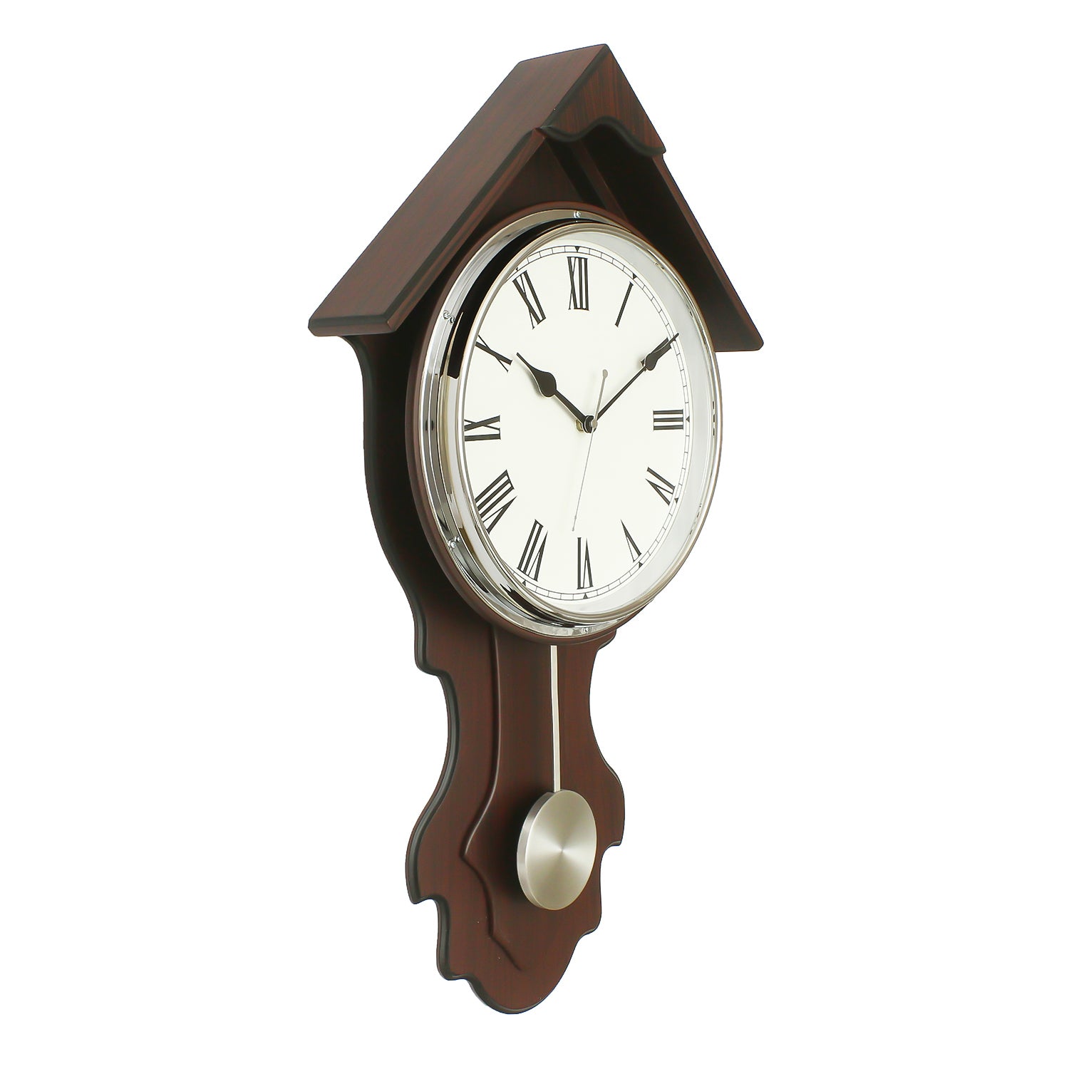 Circular Dial Vertical Analog Wooden Pendulum Wall Clock 3