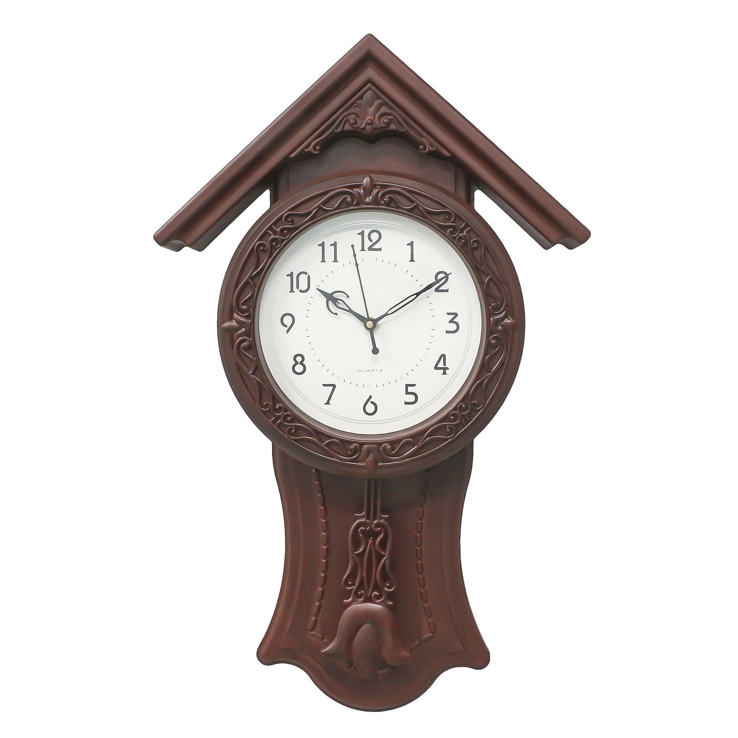Brown Plastic Circular Dial Vertical Analog Decorative Pendulum Wall Clock