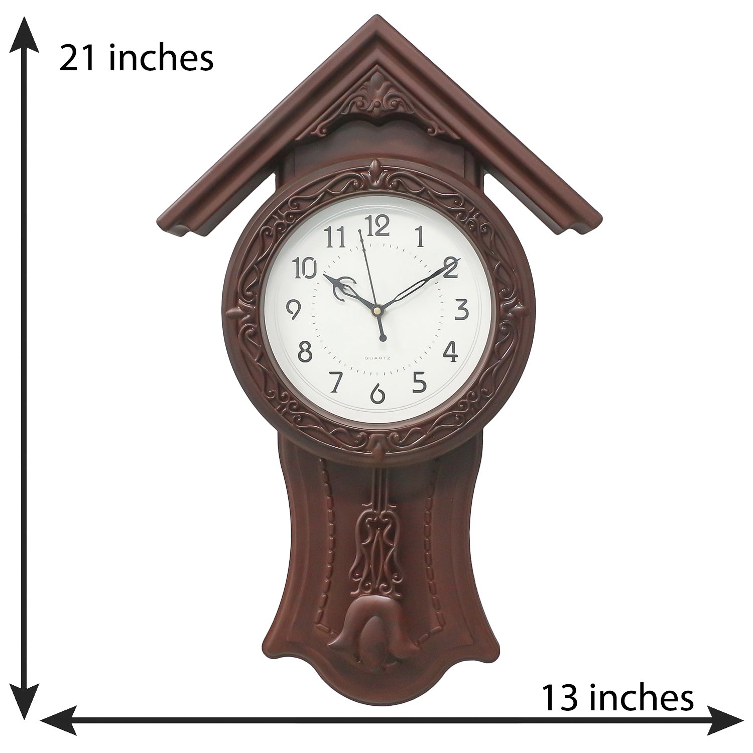 Brown Plastic Circular Dial Vertical Analog Decorative Pendulum Wall Clock 2
