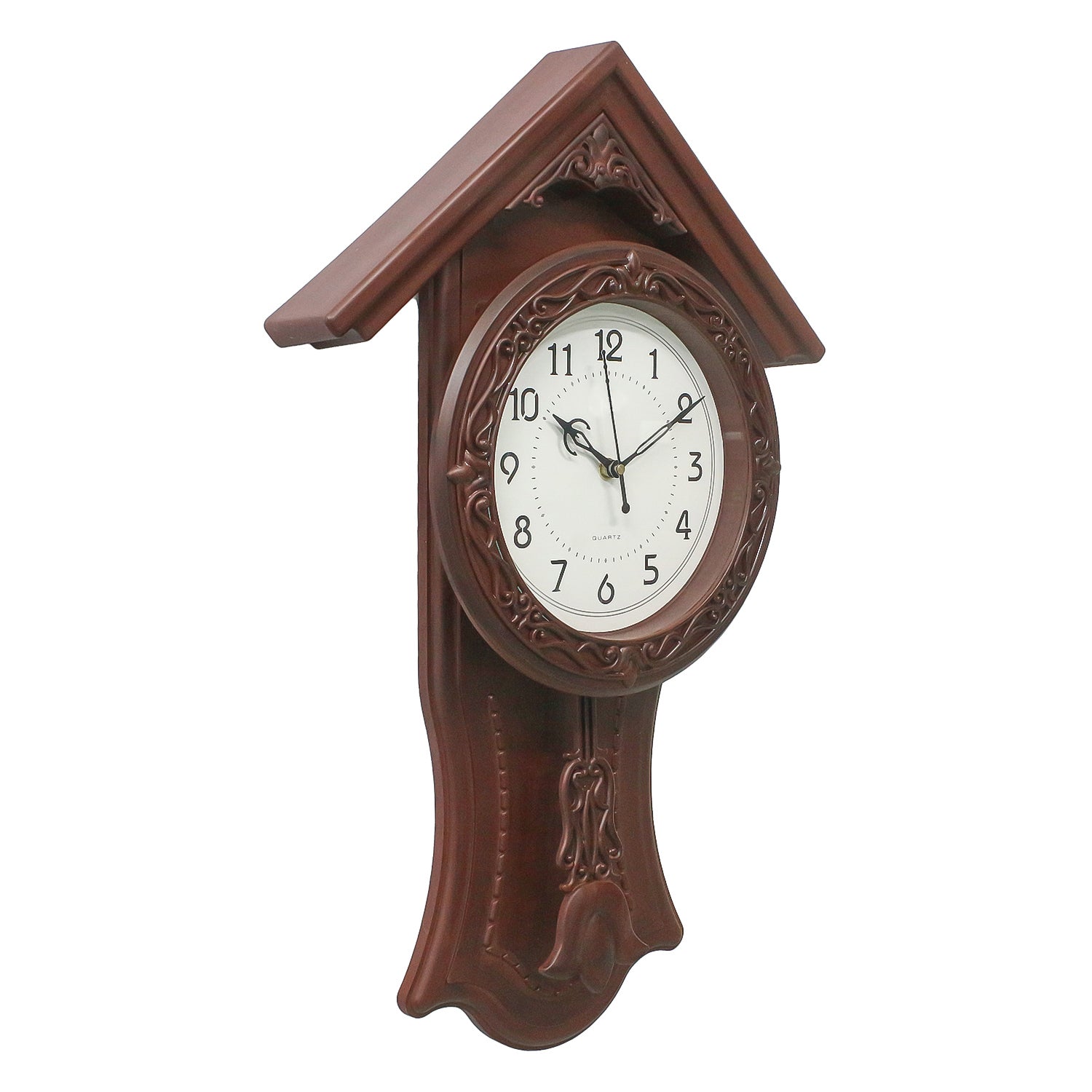 Brown Plastic Circular Dial Vertical Analog Decorative Pendulum Wall Clock 3