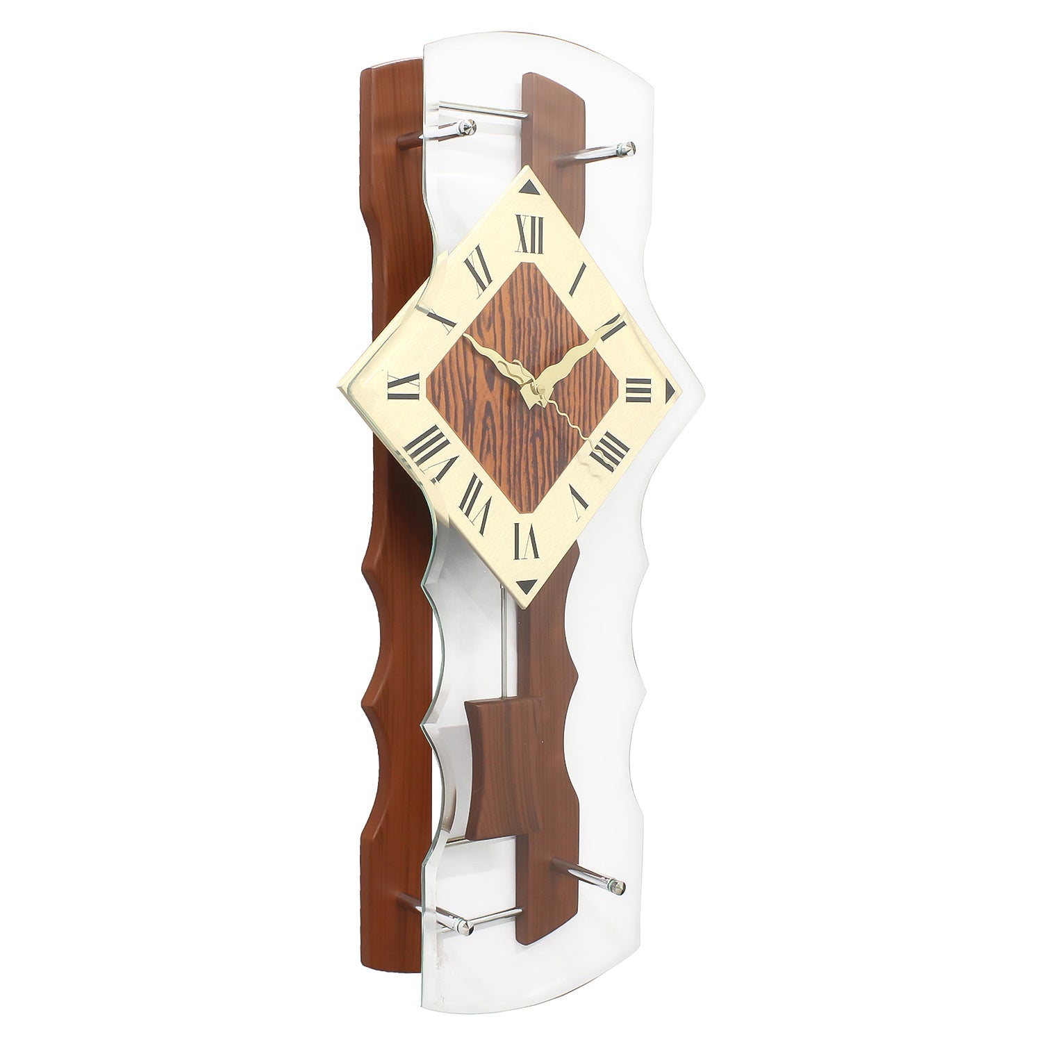 Wooden Vertical Analog Designer Pendulum Wall Clock With Curved Glass Front Panel 3