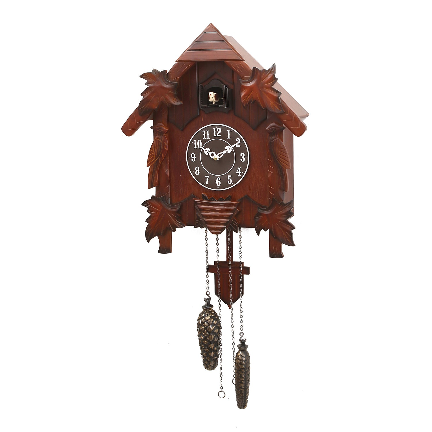 Brown Wooden Designer Hut Shaped Pendulum Cuckoo Wall Clock