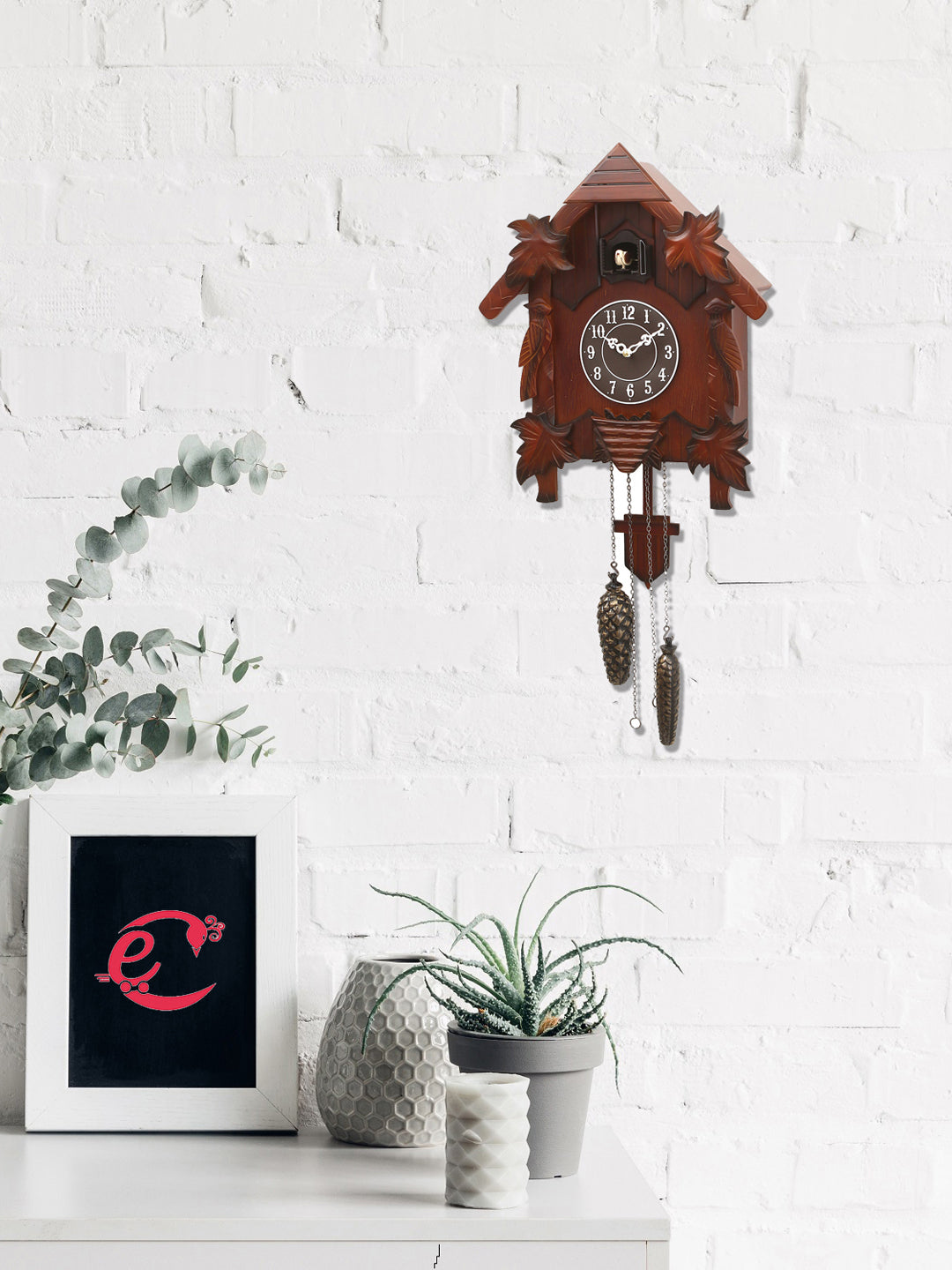 Brown Wooden Designer Hut Shaped Pendulum Cuckoo Wall Clock 1
