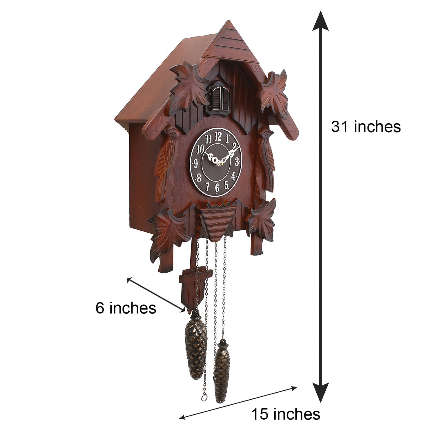 Brown Wooden Designer Hut Shaped Pendulum Cuckoo Wall Clock 2