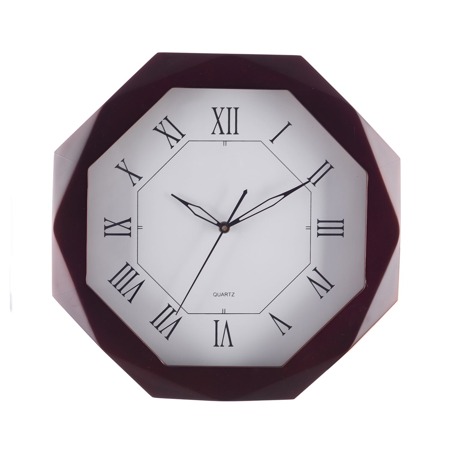 Premium Decorative Analog Brown Octangle Shape Wooden Wall Clock