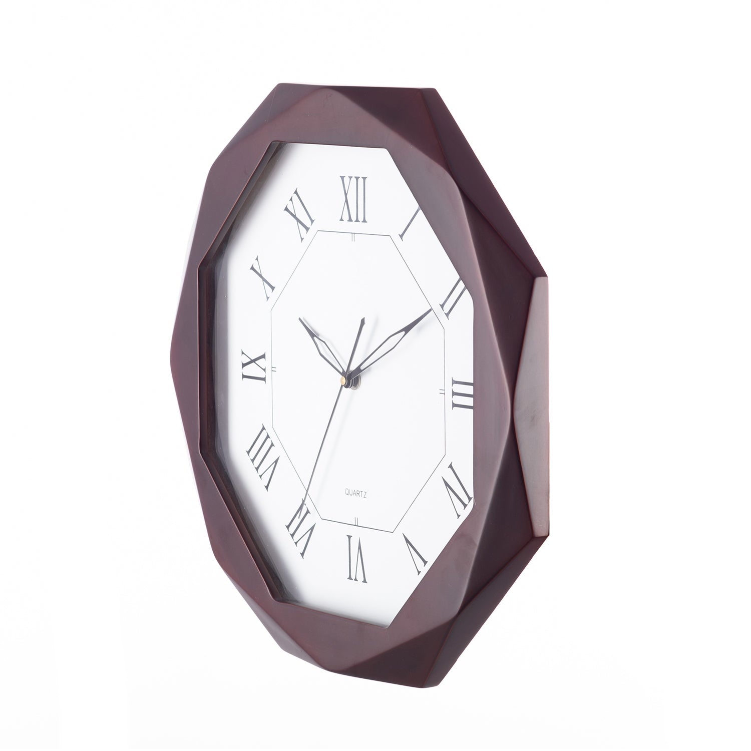 Premium Decorative Analog Brown Octangle Shape Wooden Wall Clock 2