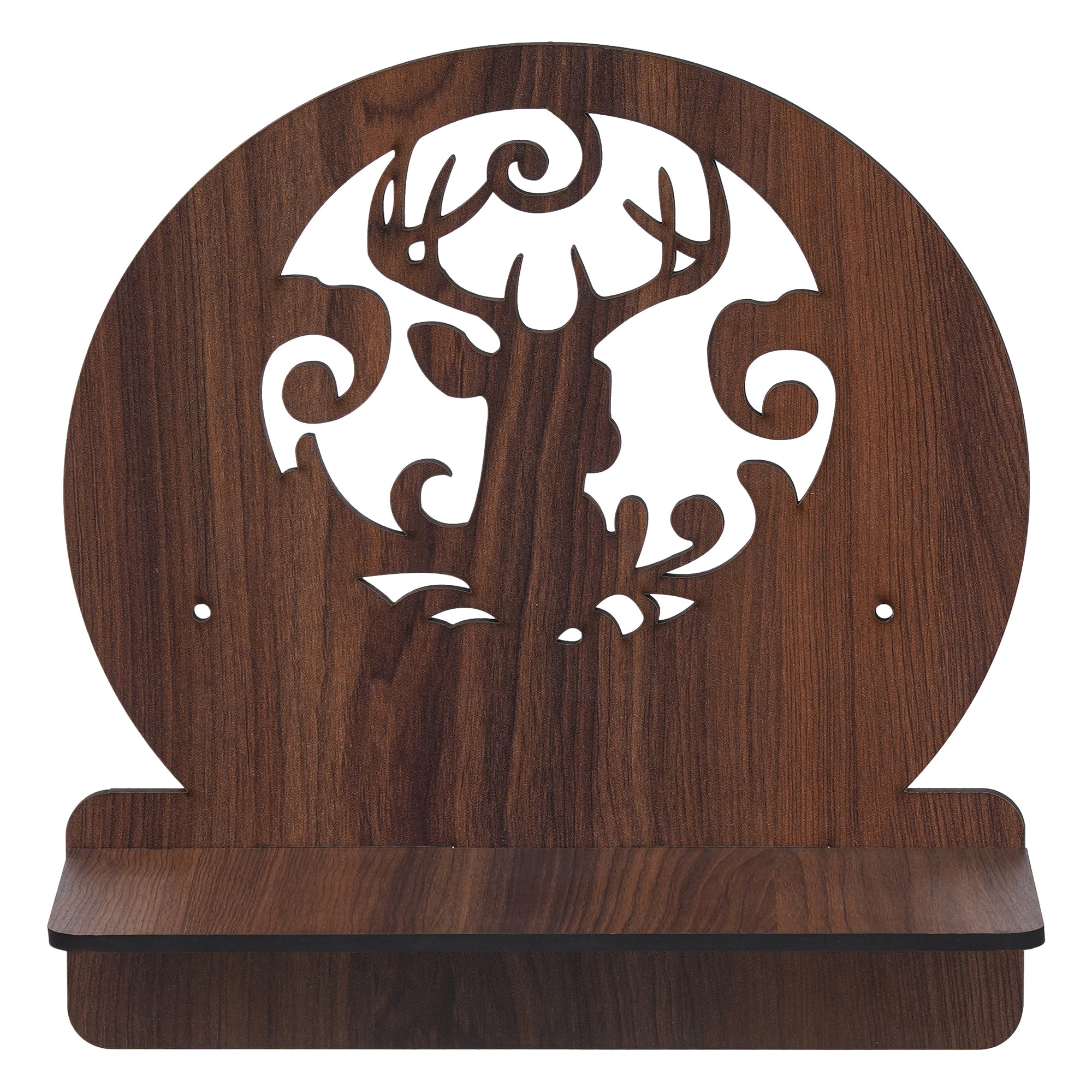 eCraftIndia Dark Brown Multipurpose Round Shaped Deer Cut Out Decorative Wooden Wall Shelf 4