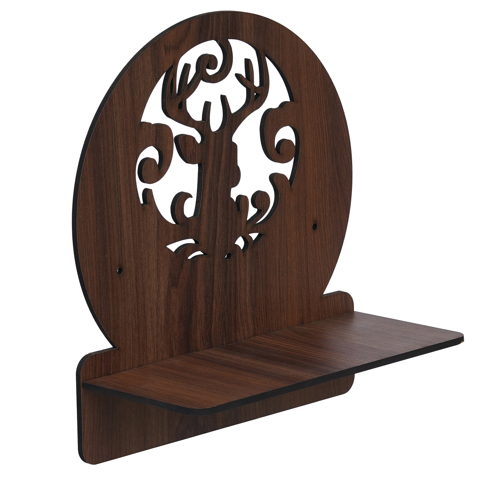 eCraftIndia Dark Brown Multipurpose Round Shaped Deer Cut Out Decorative Wooden Wall Shelf 5