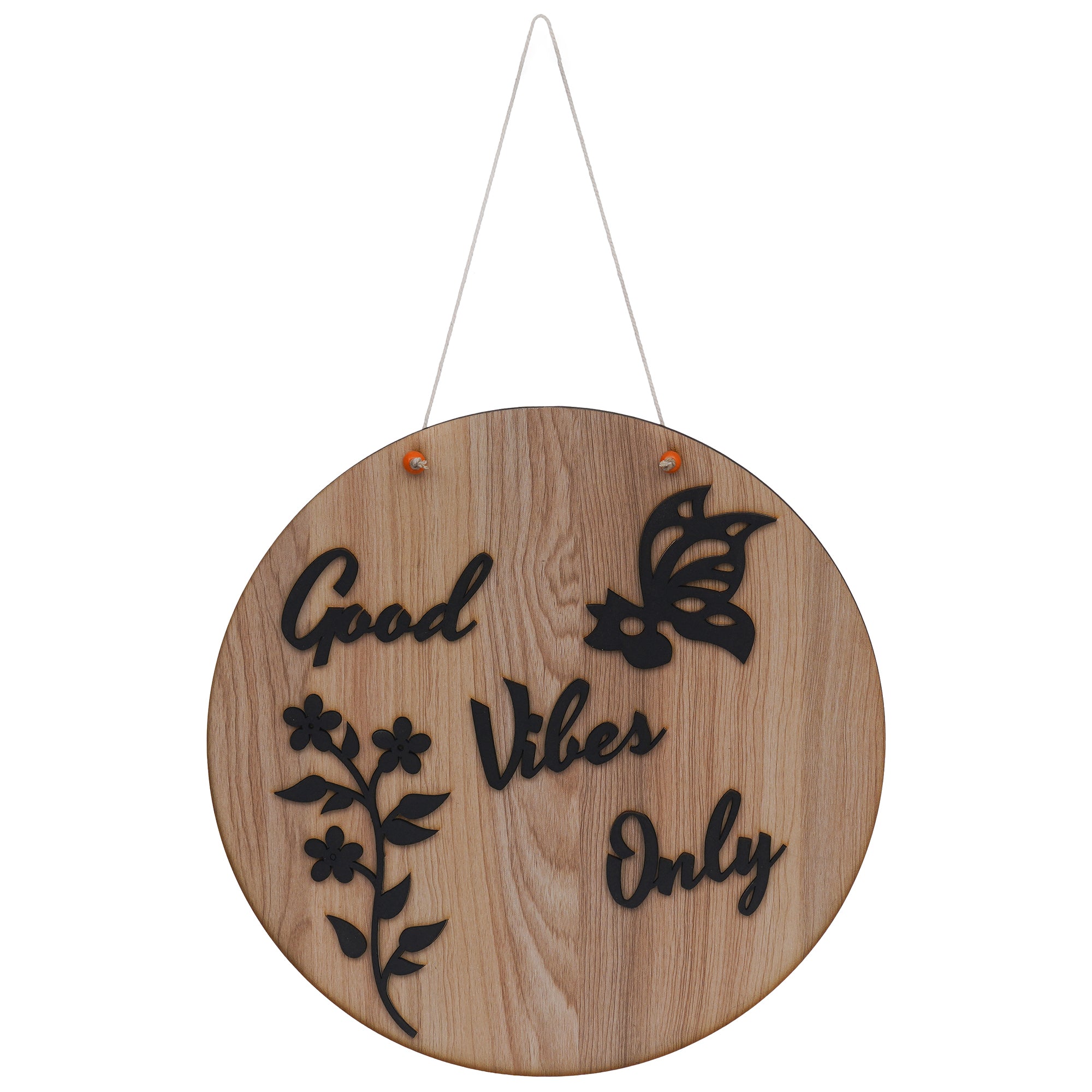 eCraftIndia Brown Wooden "Good Vibes Only" Butterfly & Floral Designer Wall Hanging Showpiece 2