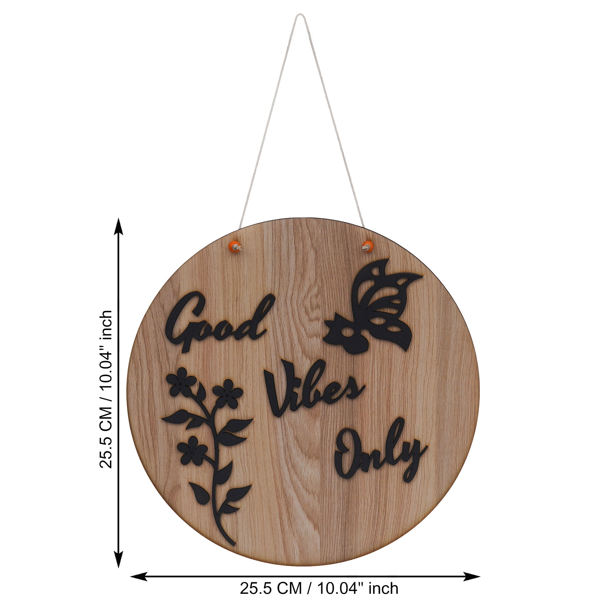 eCraftIndia Brown Wooden "Good Vibes Only" Butterfly & Floral Designer Wall Hanging Showpiece 3