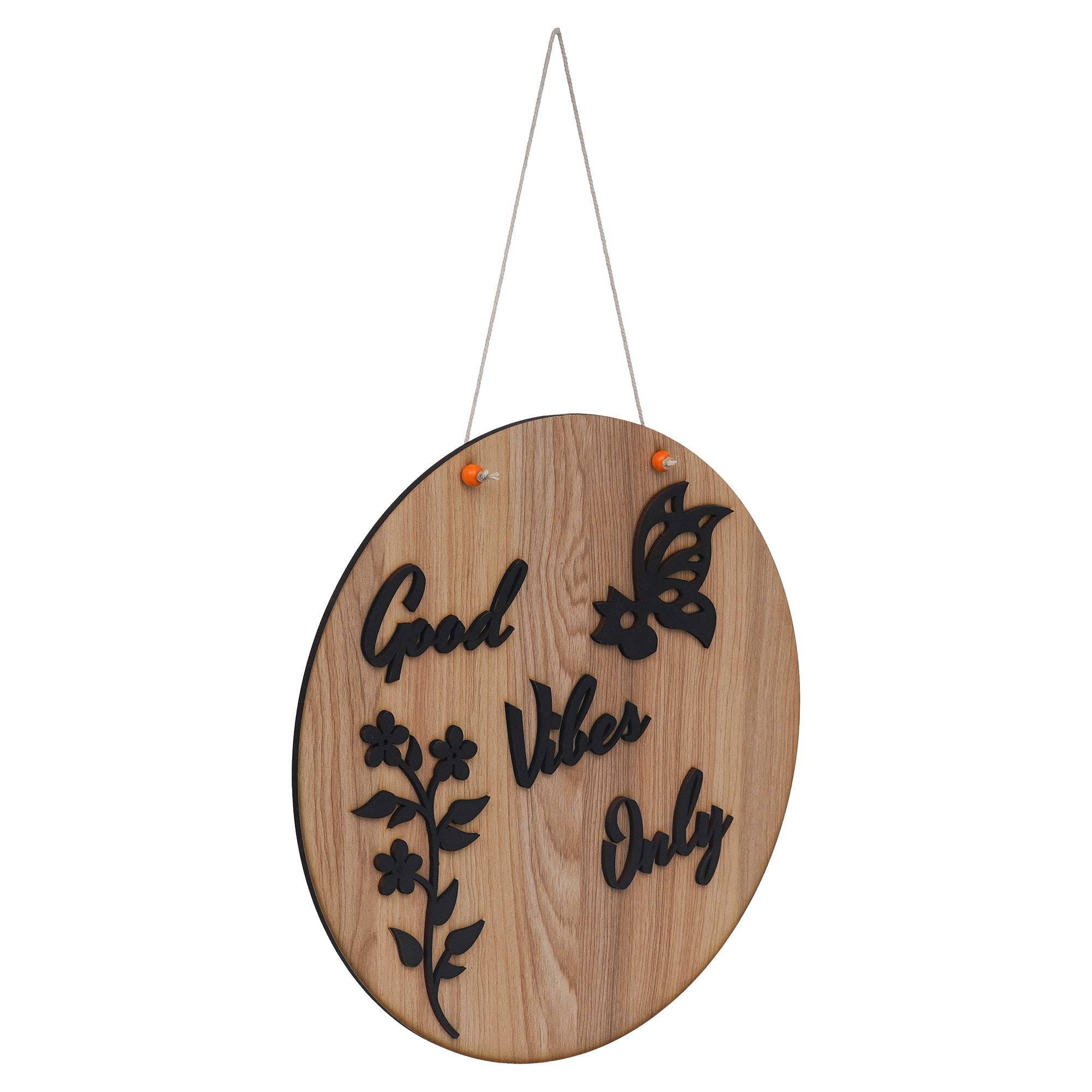 eCraftIndia Brown Wooden "Good Vibes Only" Butterfly & Floral Designer Wall Hanging Showpiece 4