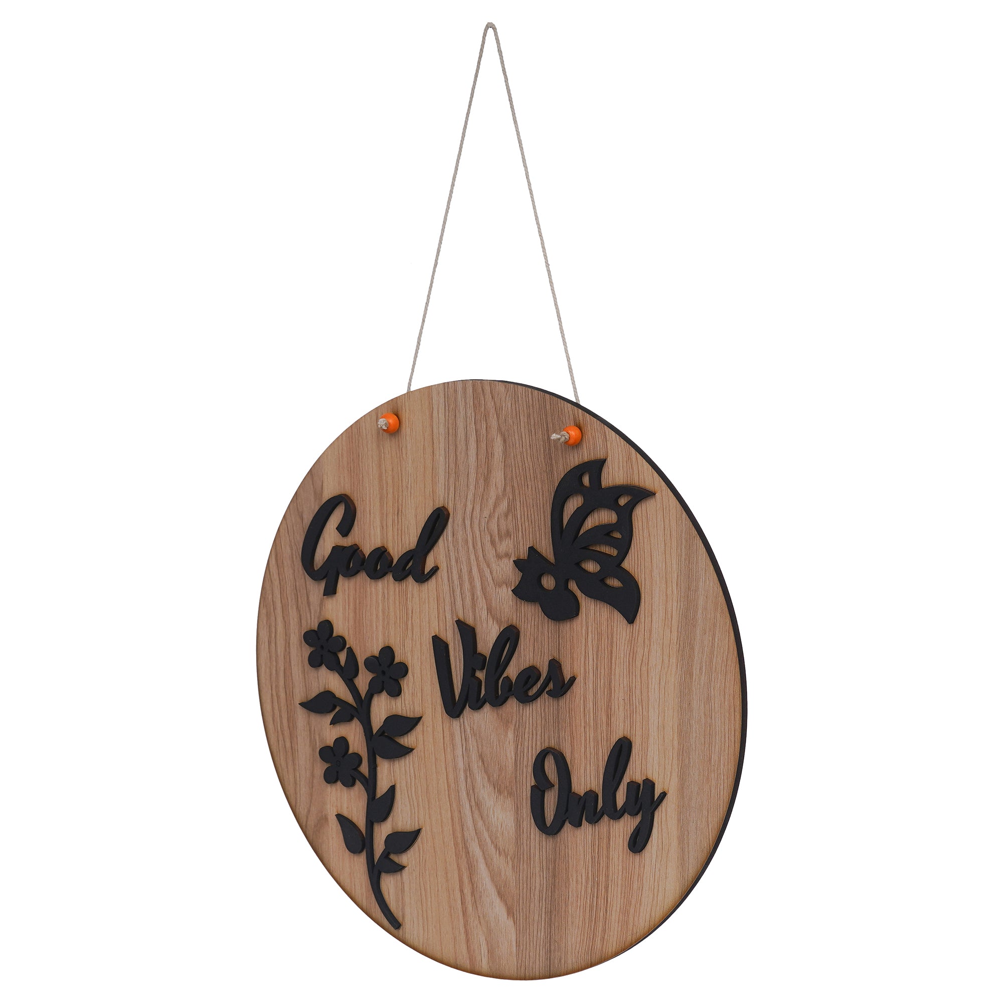 eCraftIndia Brown Wooden "Good Vibes Only" Butterfly & Floral Designer Wall Hanging Showpiece 5