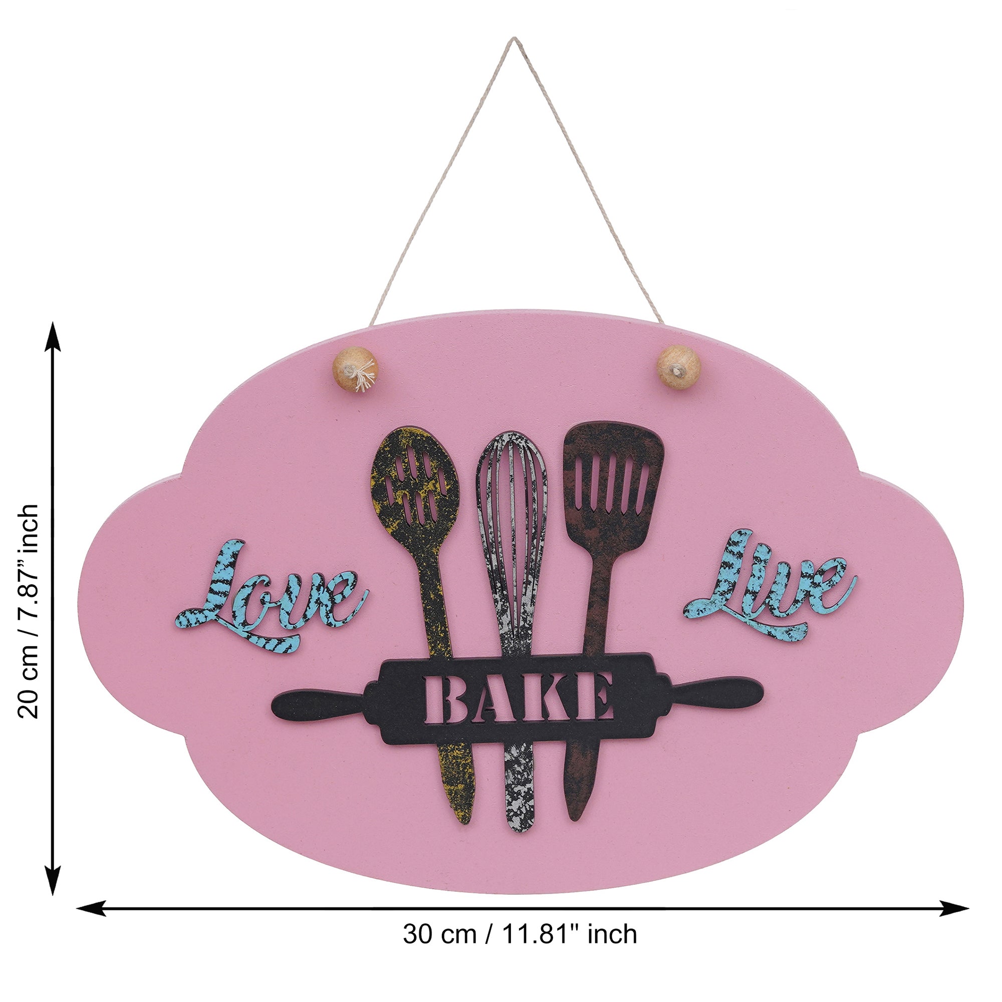 eCraftIndia Pink, Black, & Blue Wooden "Love Bake Live" Wall Hanging Showpiece 3