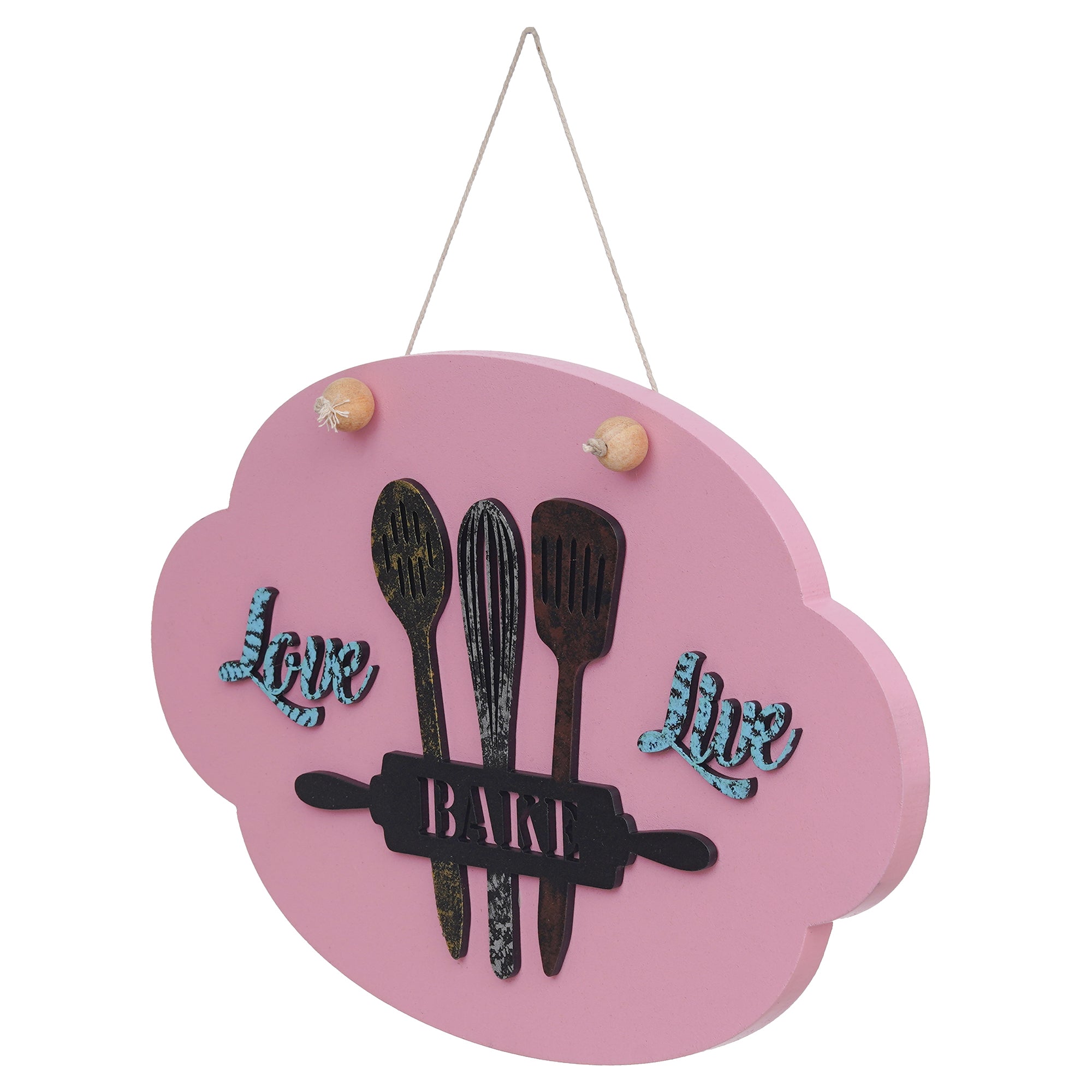eCraftIndia Pink, Black, & Blue Wooden "Love Bake Live" Wall Hanging Showpiece 5