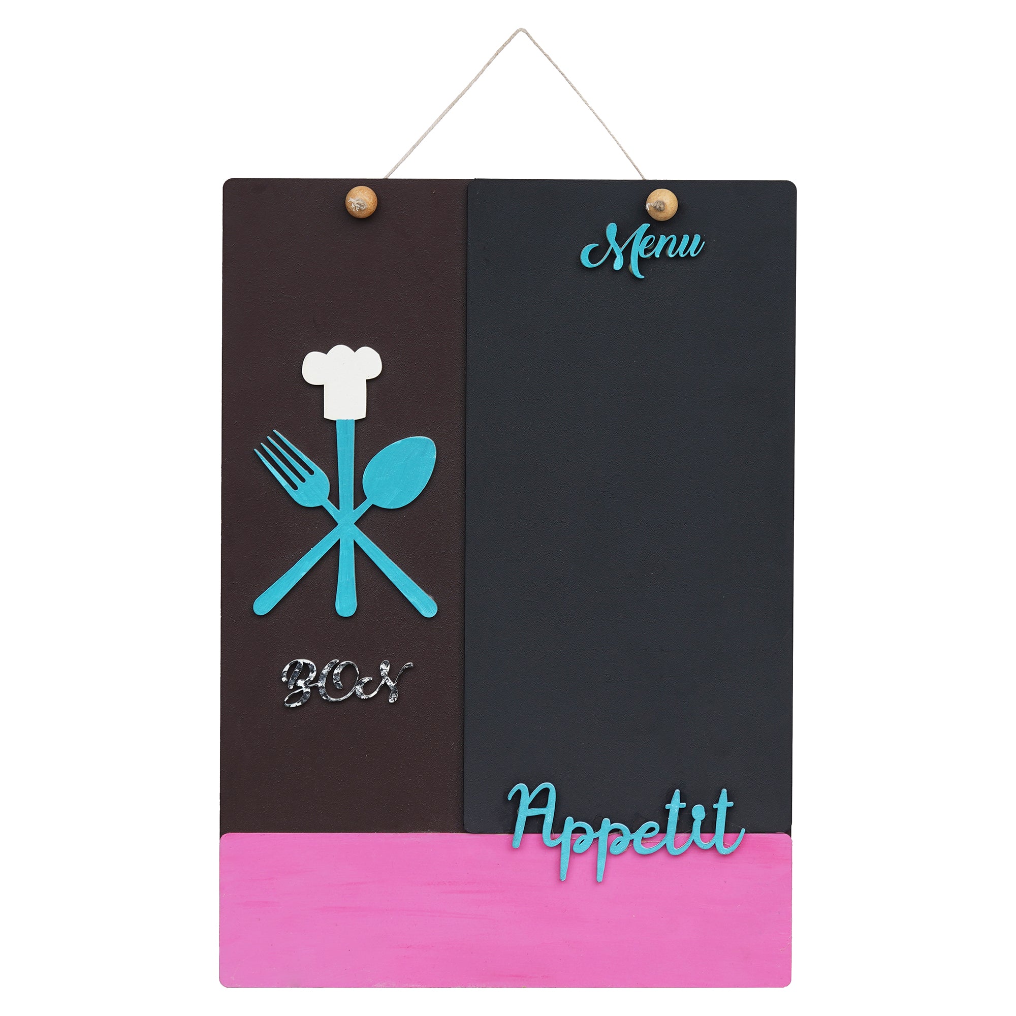 eCraftIndia Black, Pink & Blue Wooden "Menu Bon Appetit" Wall Hanging Showpiece 2