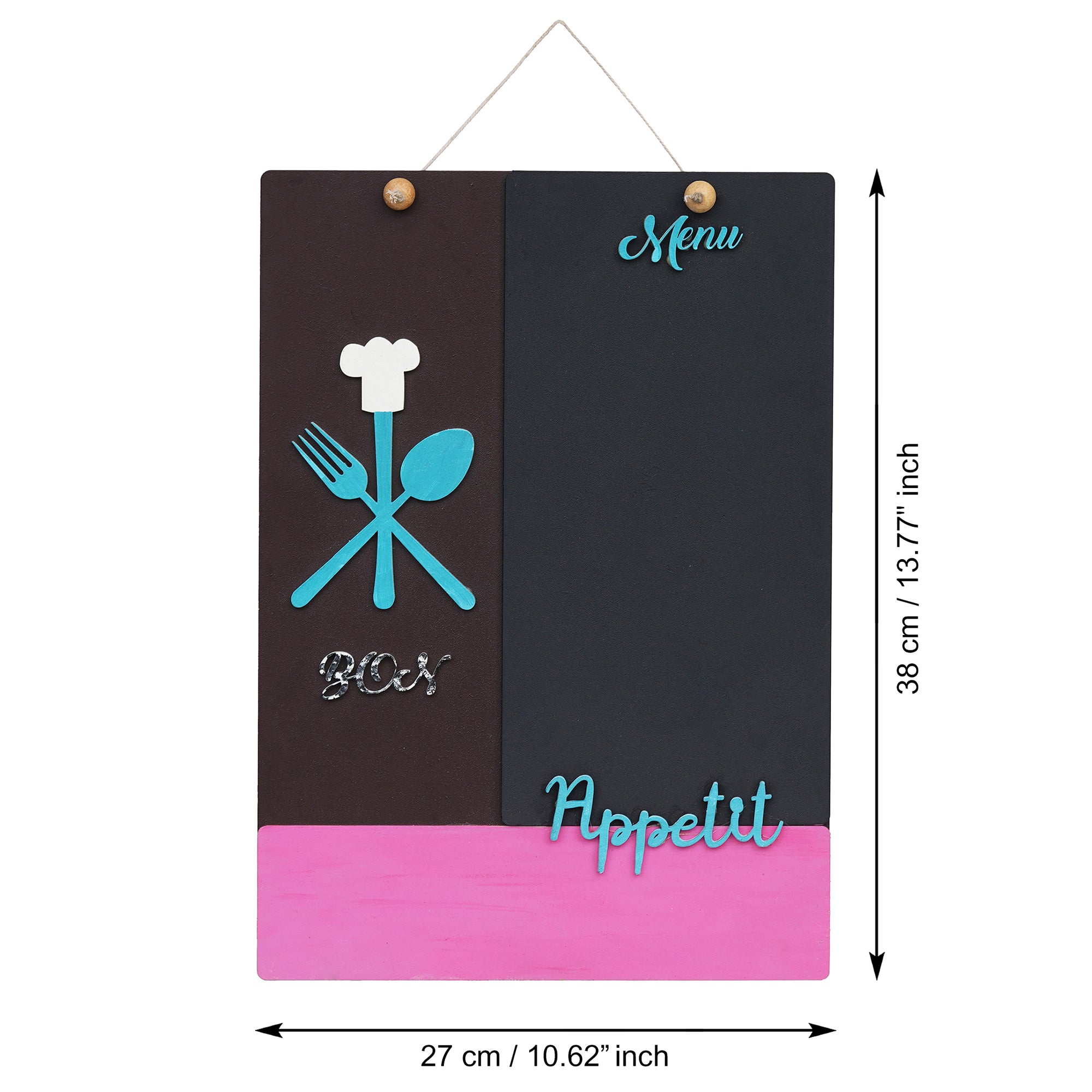 eCraftIndia Black, Pink & Blue Wooden "Menu Bon Appetit" Wall Hanging Showpiece 3