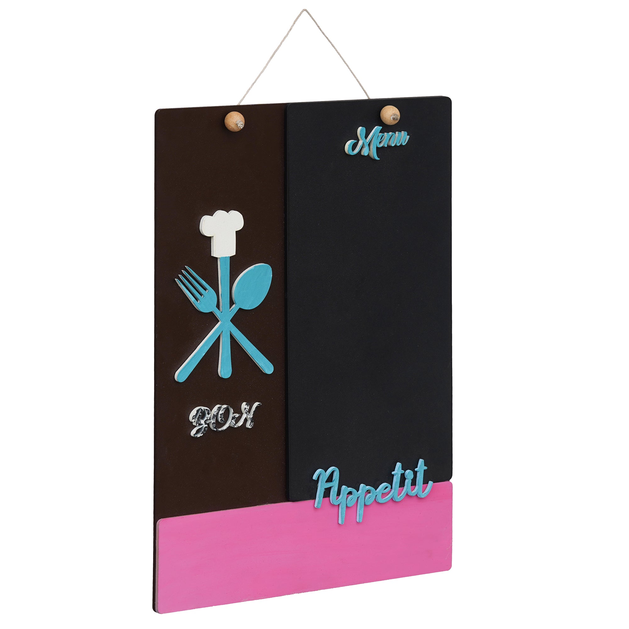 eCraftIndia Black, Pink & Blue Wooden "Menu Bon Appetit" Wall Hanging Showpiece 4