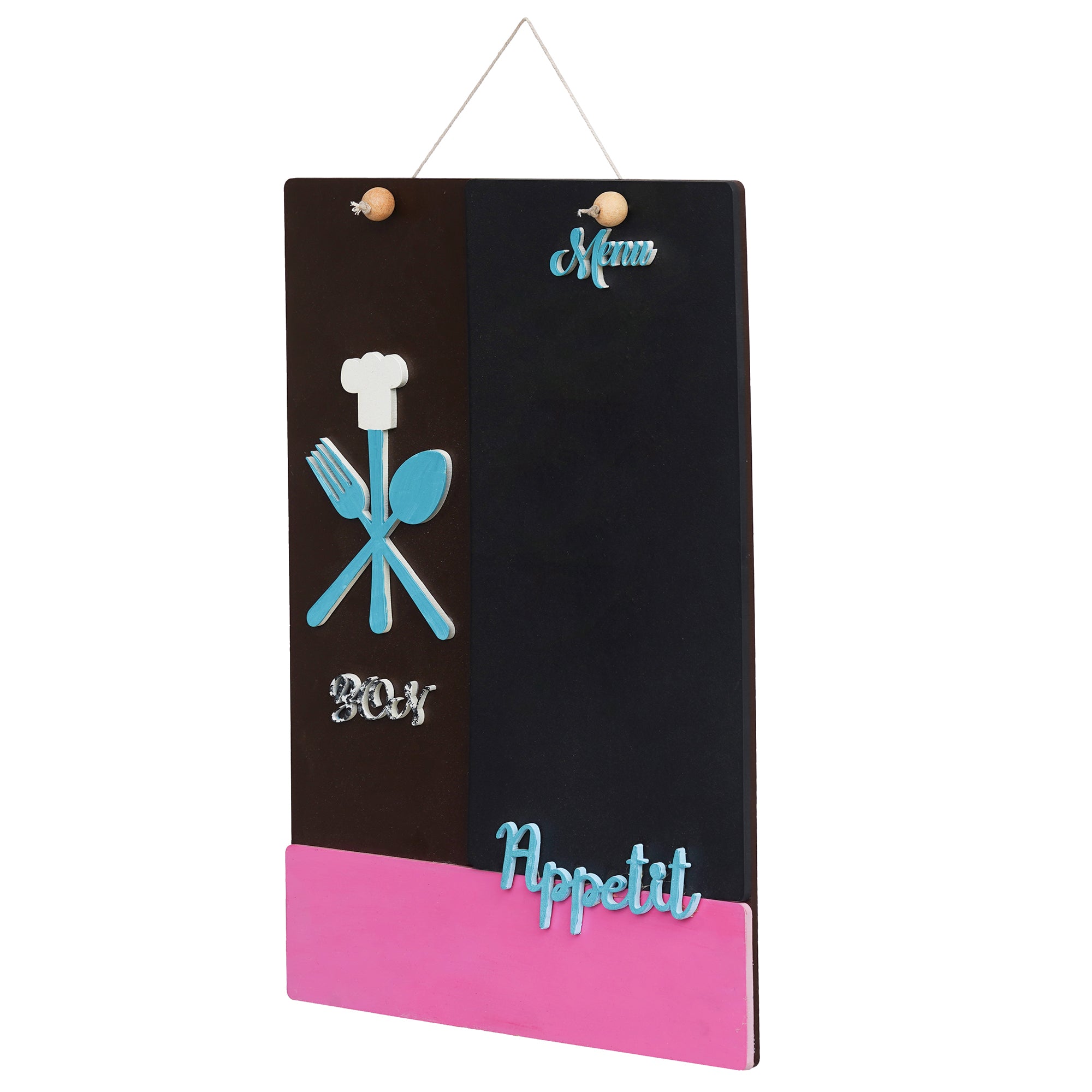 eCraftIndia Black, Pink & Blue Wooden "Menu Bon Appetit" Wall Hanging Showpiece 5