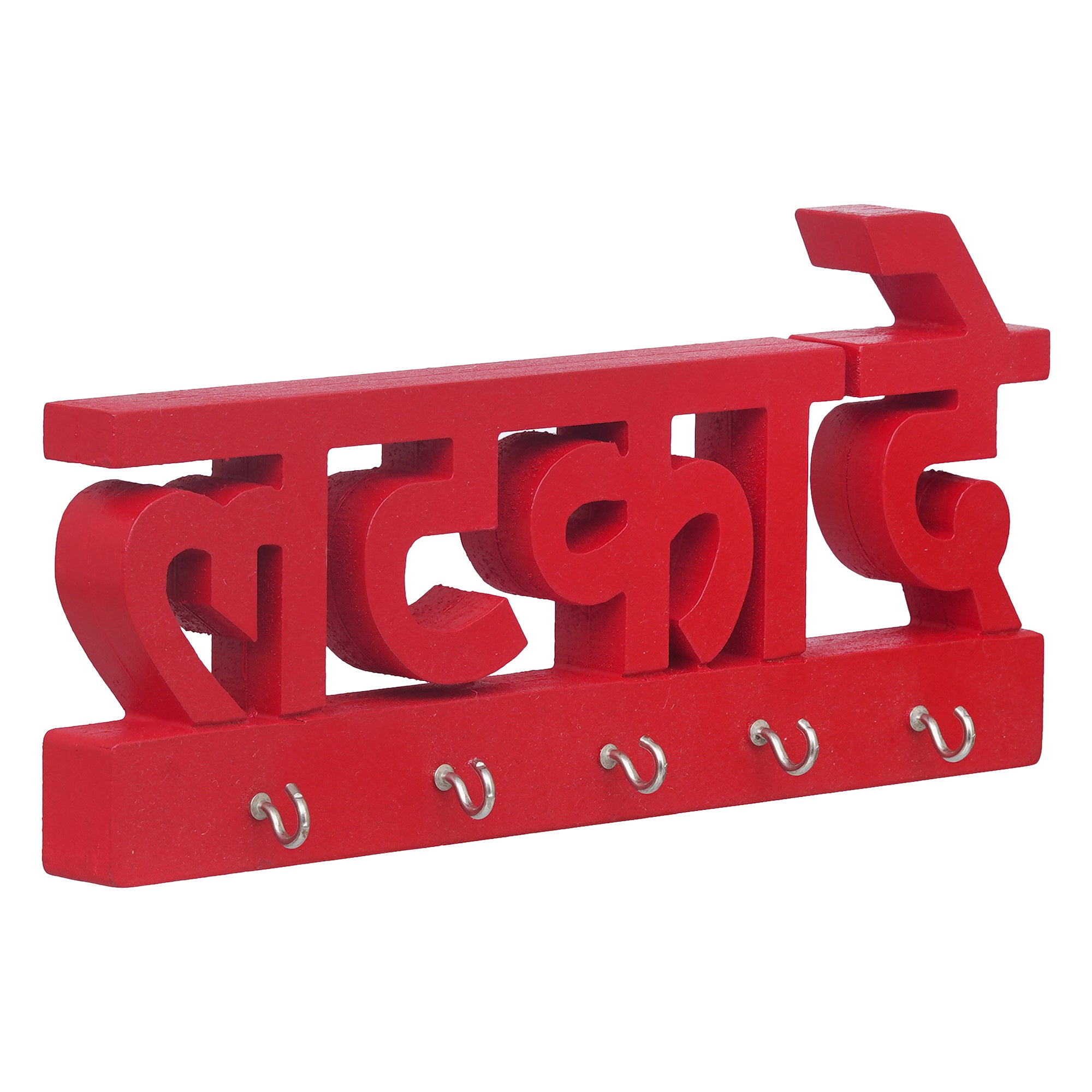 eCraftIndia Red "Latka De" Decorative Wooden Cutout Key Holder with 3 Key Hooks For Wall 6