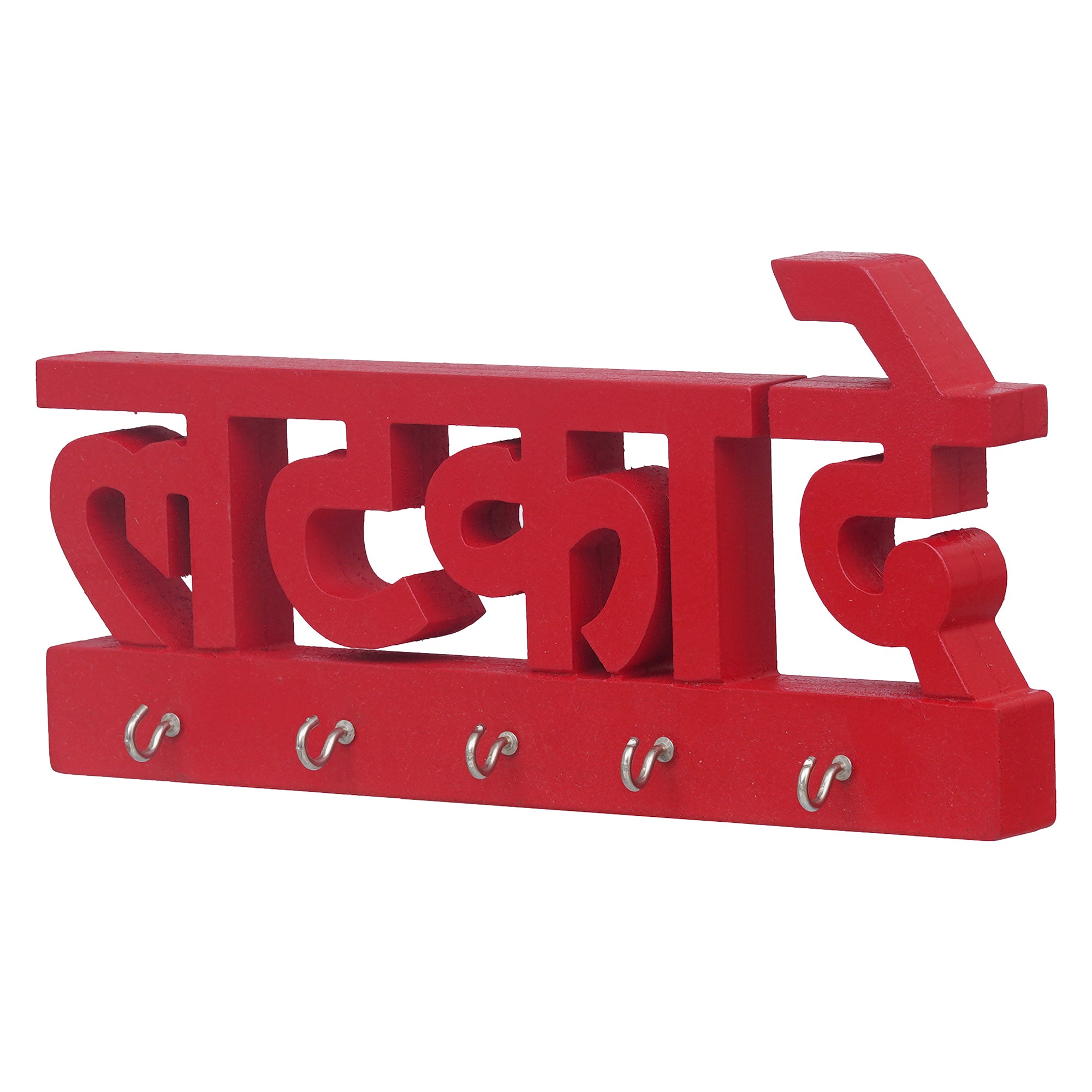 eCraftIndia Red "Latka De" Decorative Wooden Cutout Key Holder with 3 Key Hooks For Wall 7