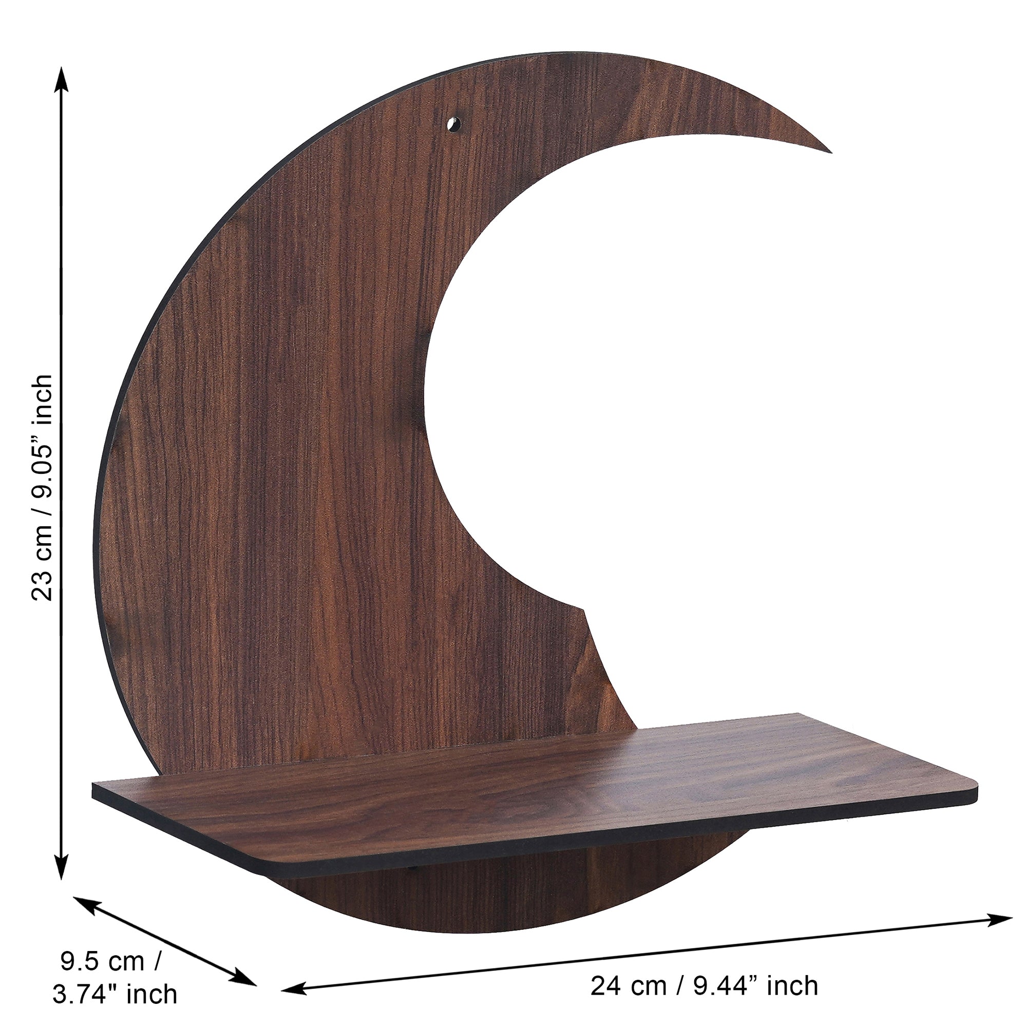 eCraftIndia Brown Moon Shape Designer Wooden Wall Shelf 3