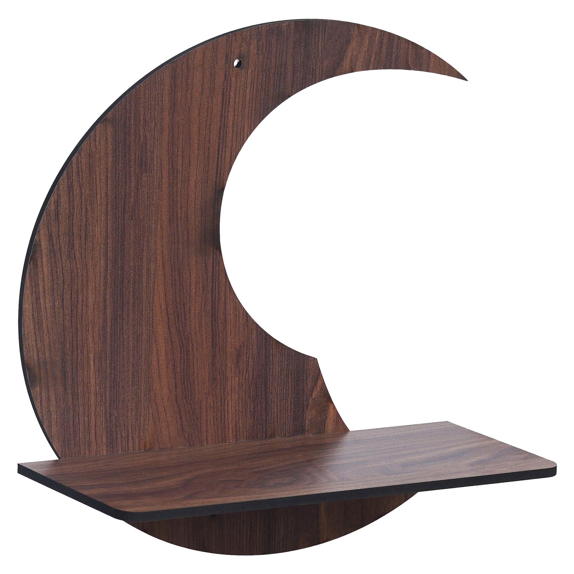 eCraftIndia Brown Moon Shape Designer Wooden Wall Shelf 4