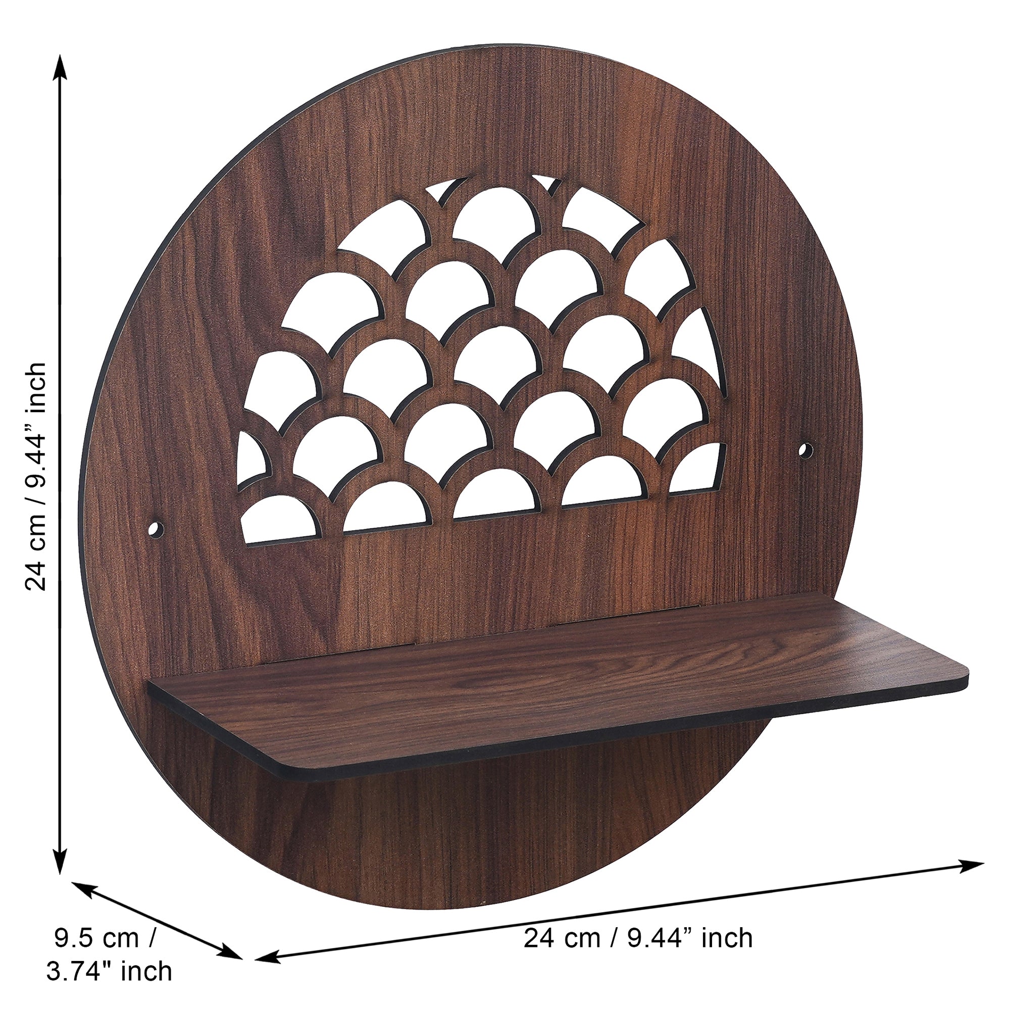 eCraftIndia Brown Round Shape Designer Wooden Wall Shelf 3