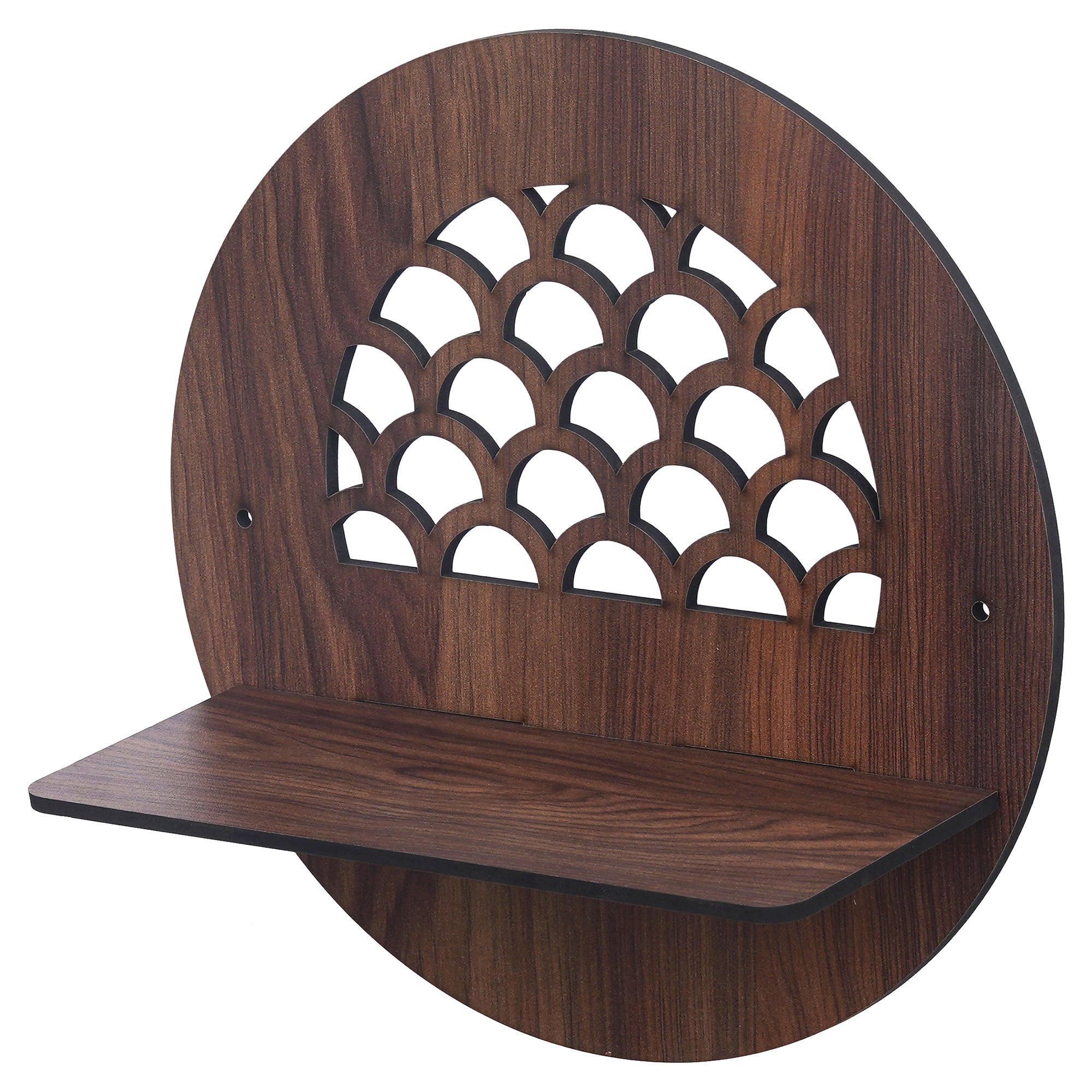 eCraftIndia Brown Round Shape Designer Wooden Wall Shelf 5