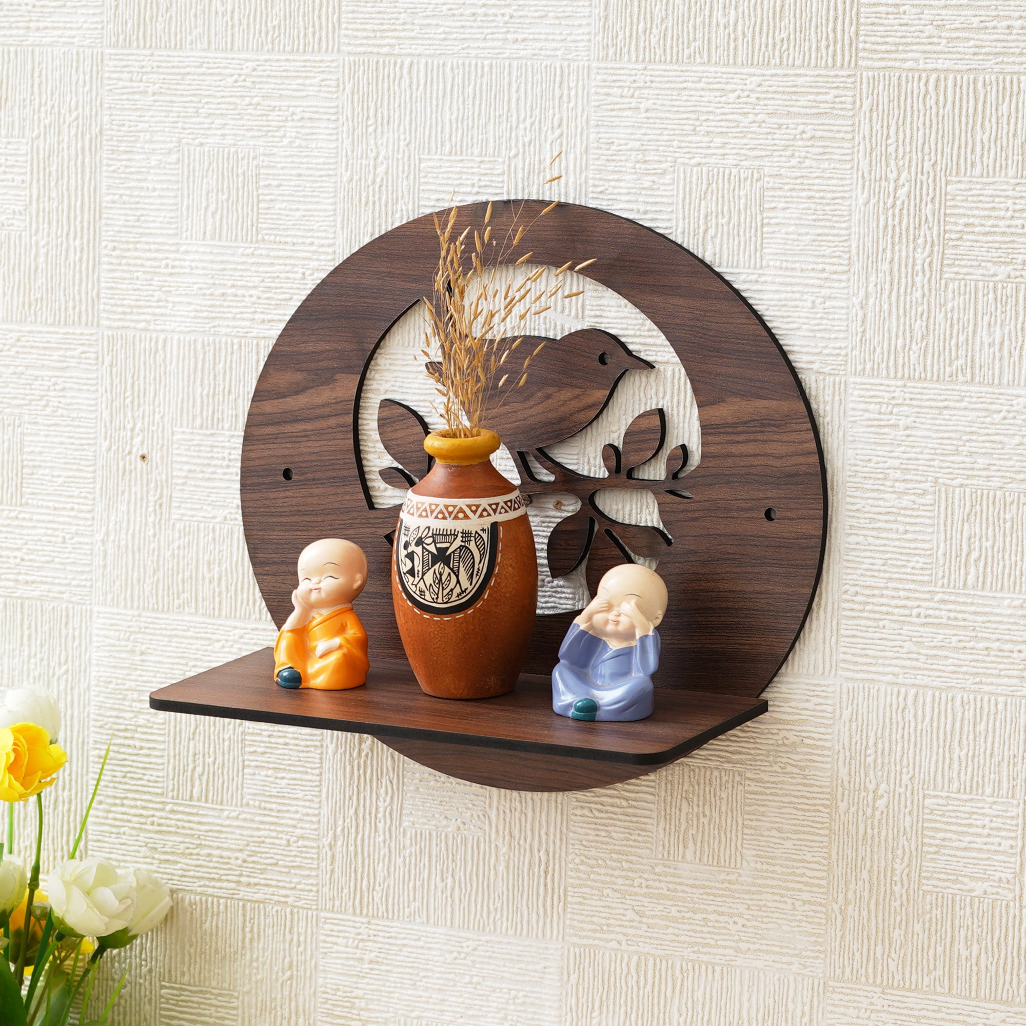 eCraftIndia Birds On a Tree Branch Cut Out Wooden Wall Shelf 1