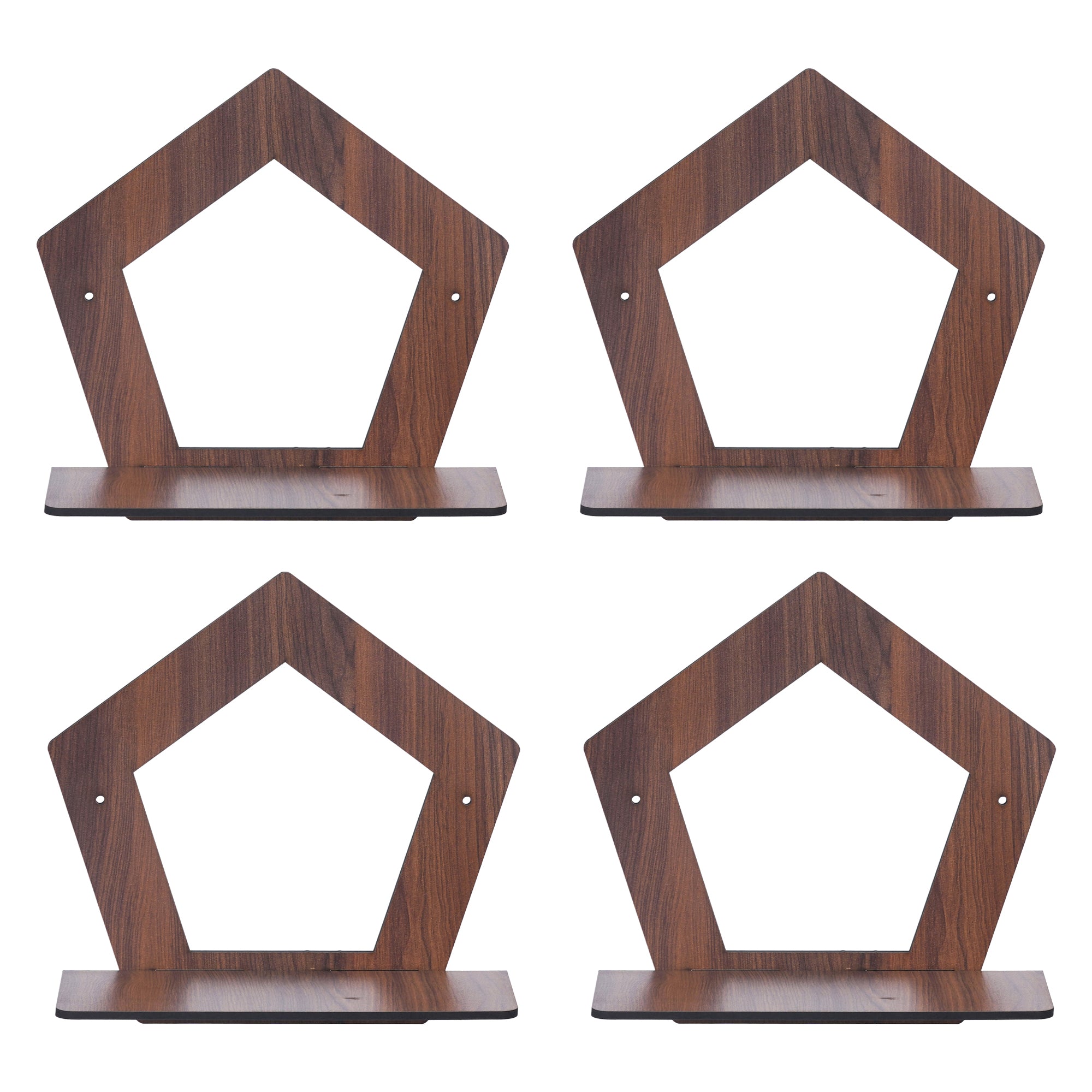 eCraftIndia Set of 4 Brown Pentagon Shape Wooden Wall Shelves 2