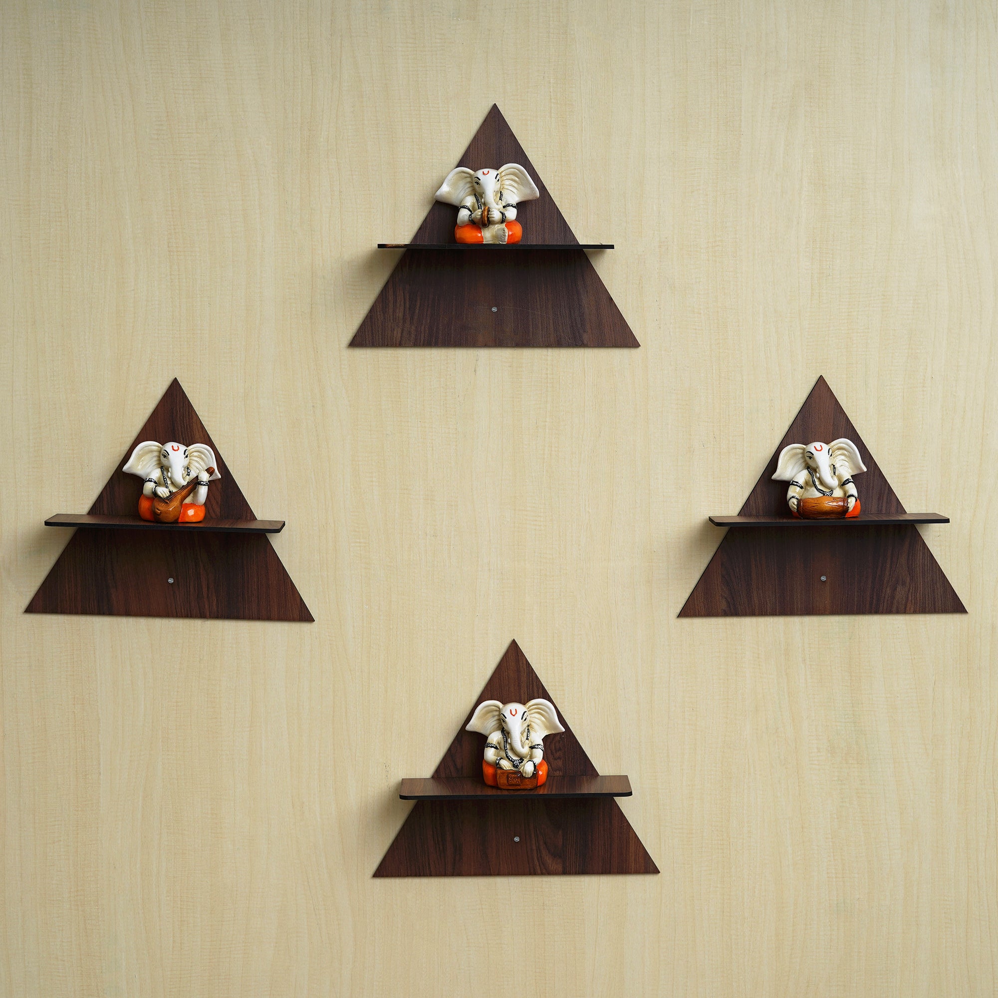 eCraftIndia Set of 4 Brown Triangle Shape Wooden Wall Shelves