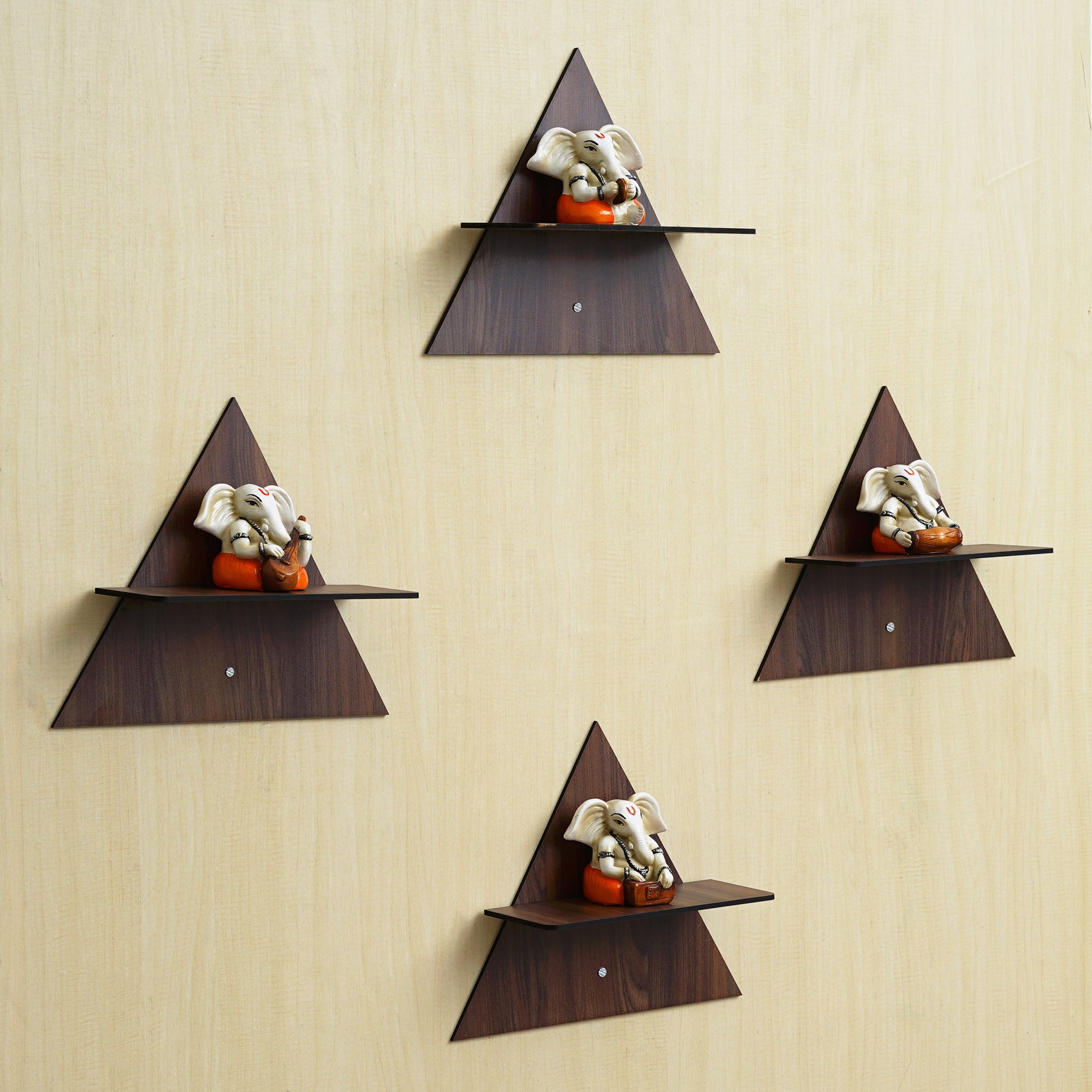 eCraftIndia Set of 4 Brown Triangle Shape Wooden Wall Shelves 1