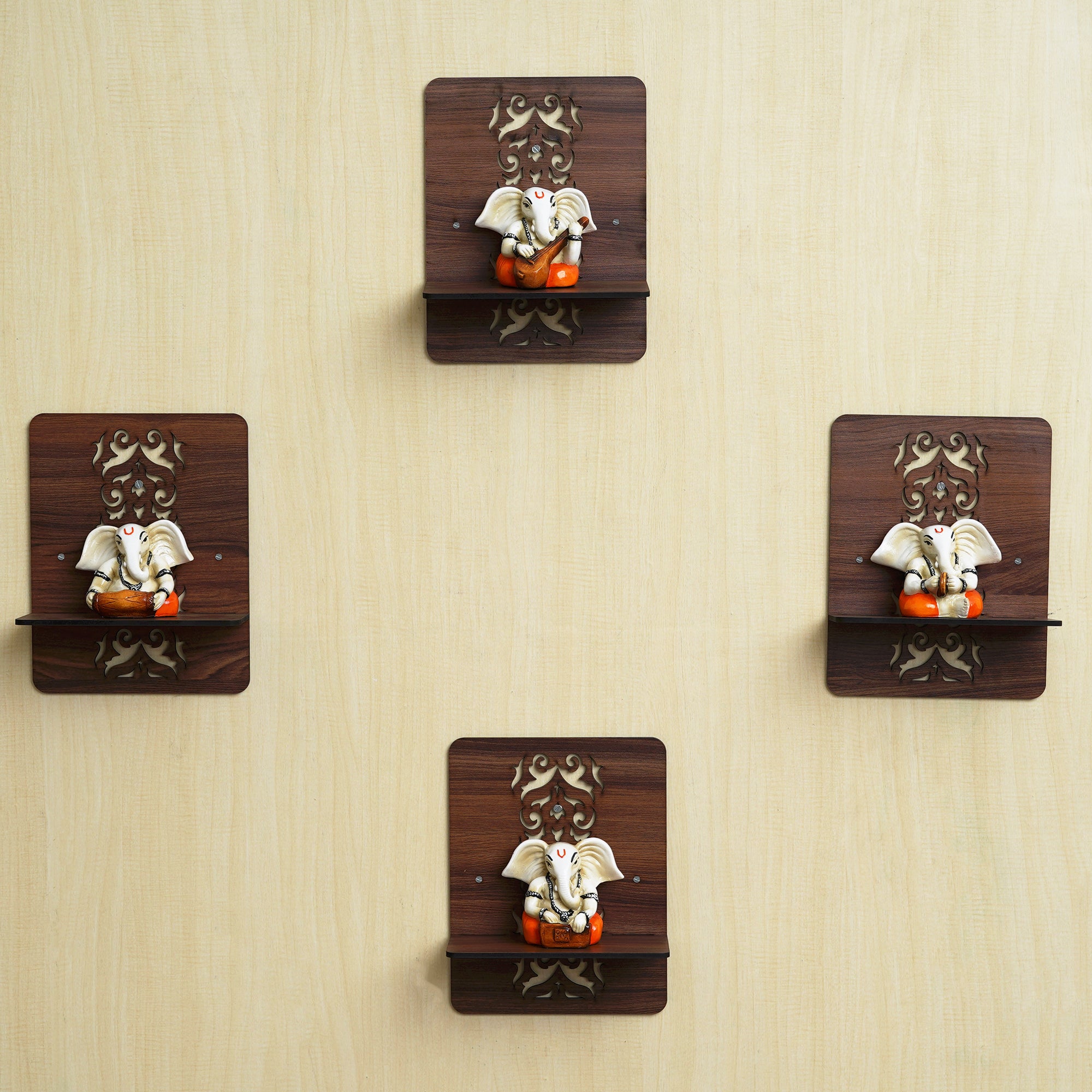 eCraftIndia Set of 4 Brown Rectangle Shape Designer Wooden Wall Shelves