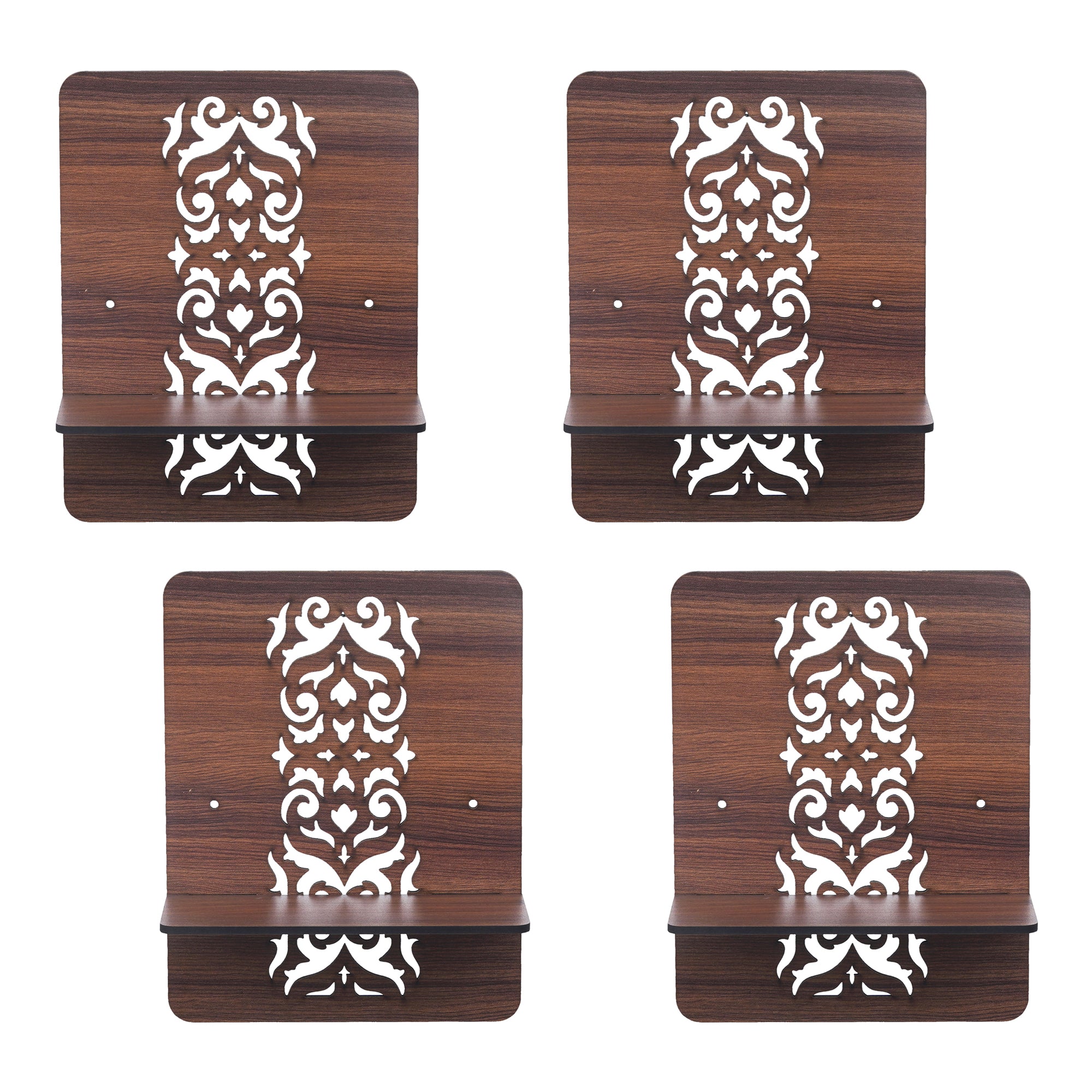 eCraftIndia Set of 4 Brown Rectangle Shape Designer Wooden Wall Shelves 2