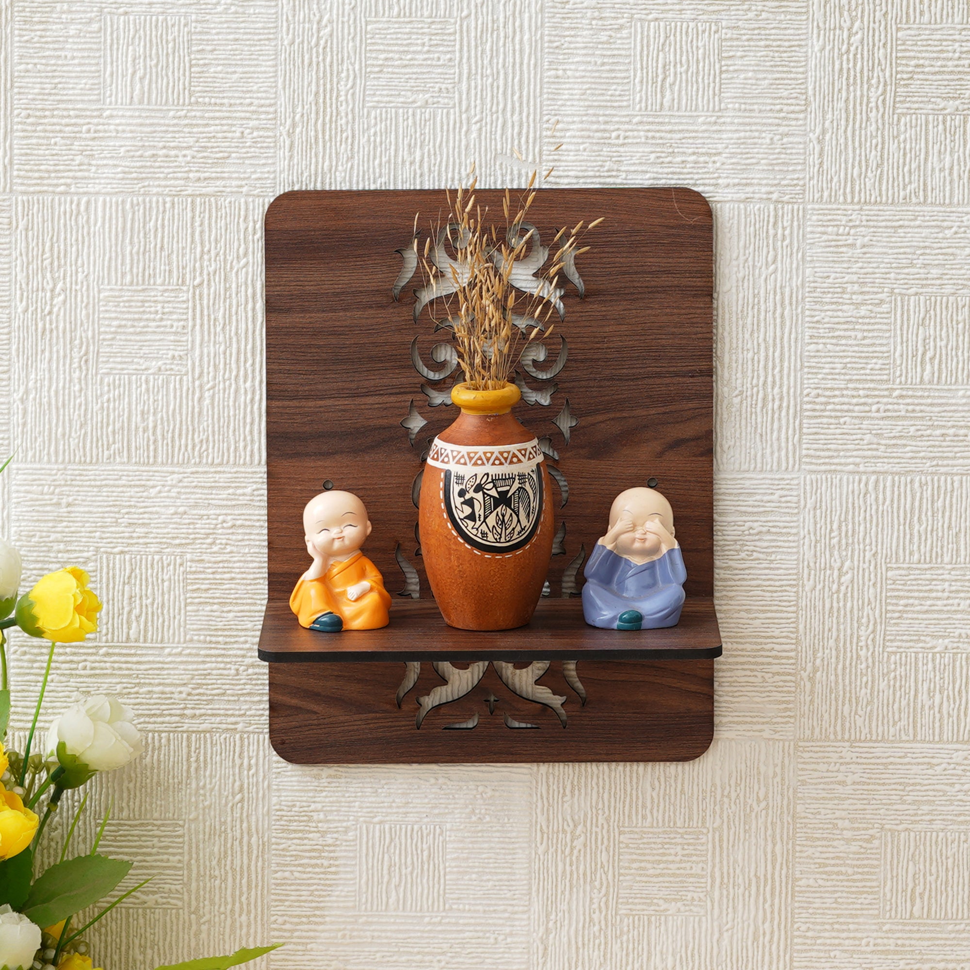 eCraftIndia Brown Rectangle Shape Designer Wooden Wall Shelf