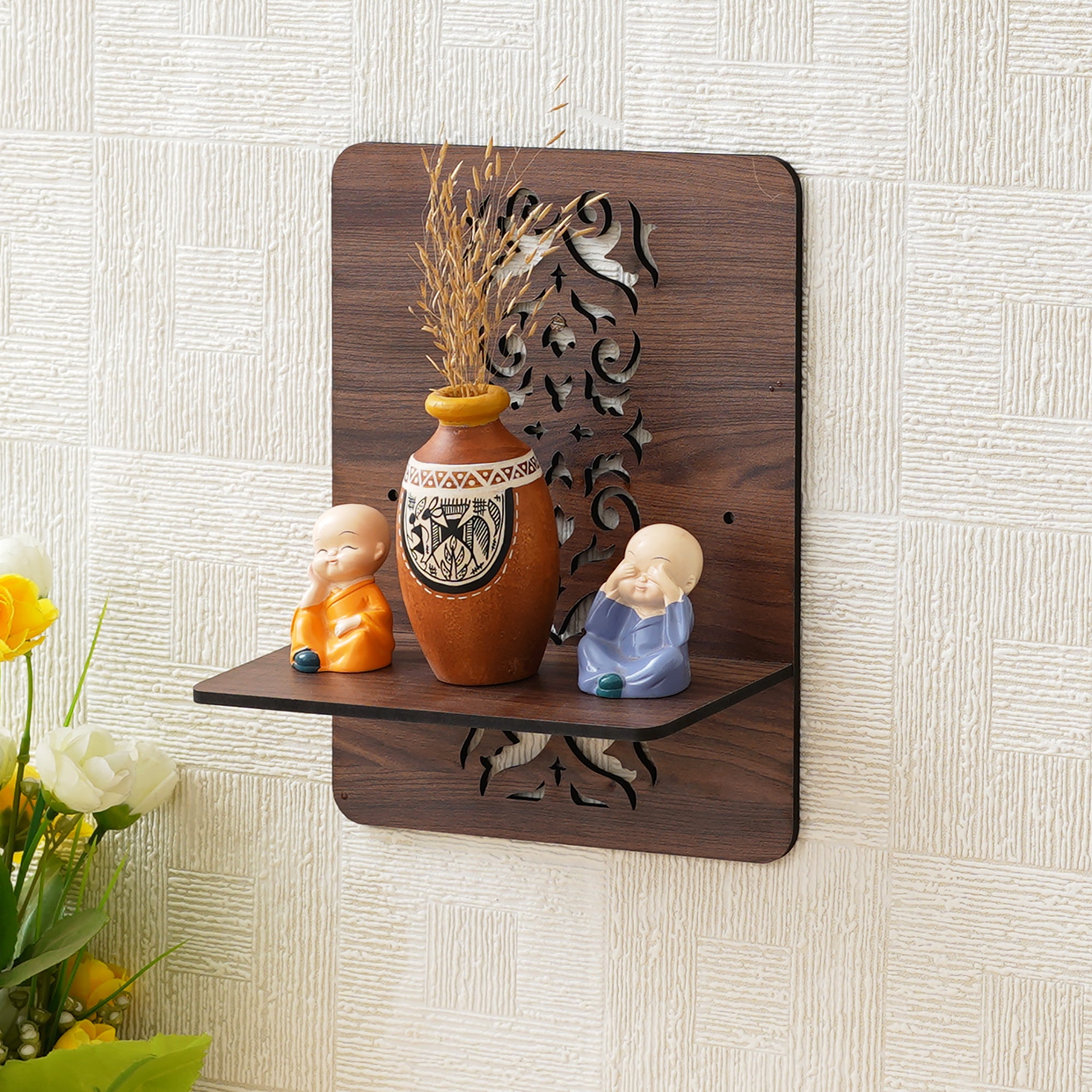 eCraftIndia Brown Rectangle Shape Designer Wooden Wall Shelf 1