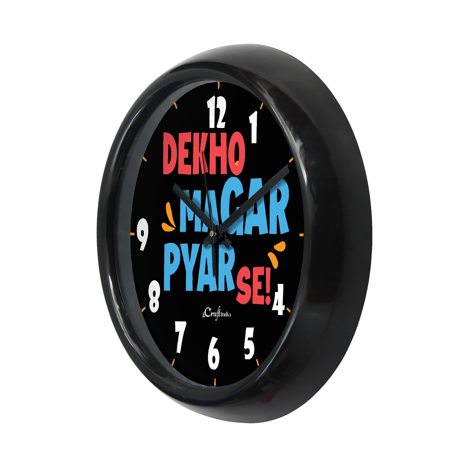 "Dekho Magar Pyaar Se" Black Designer Round Analog Black Wall Clock 4